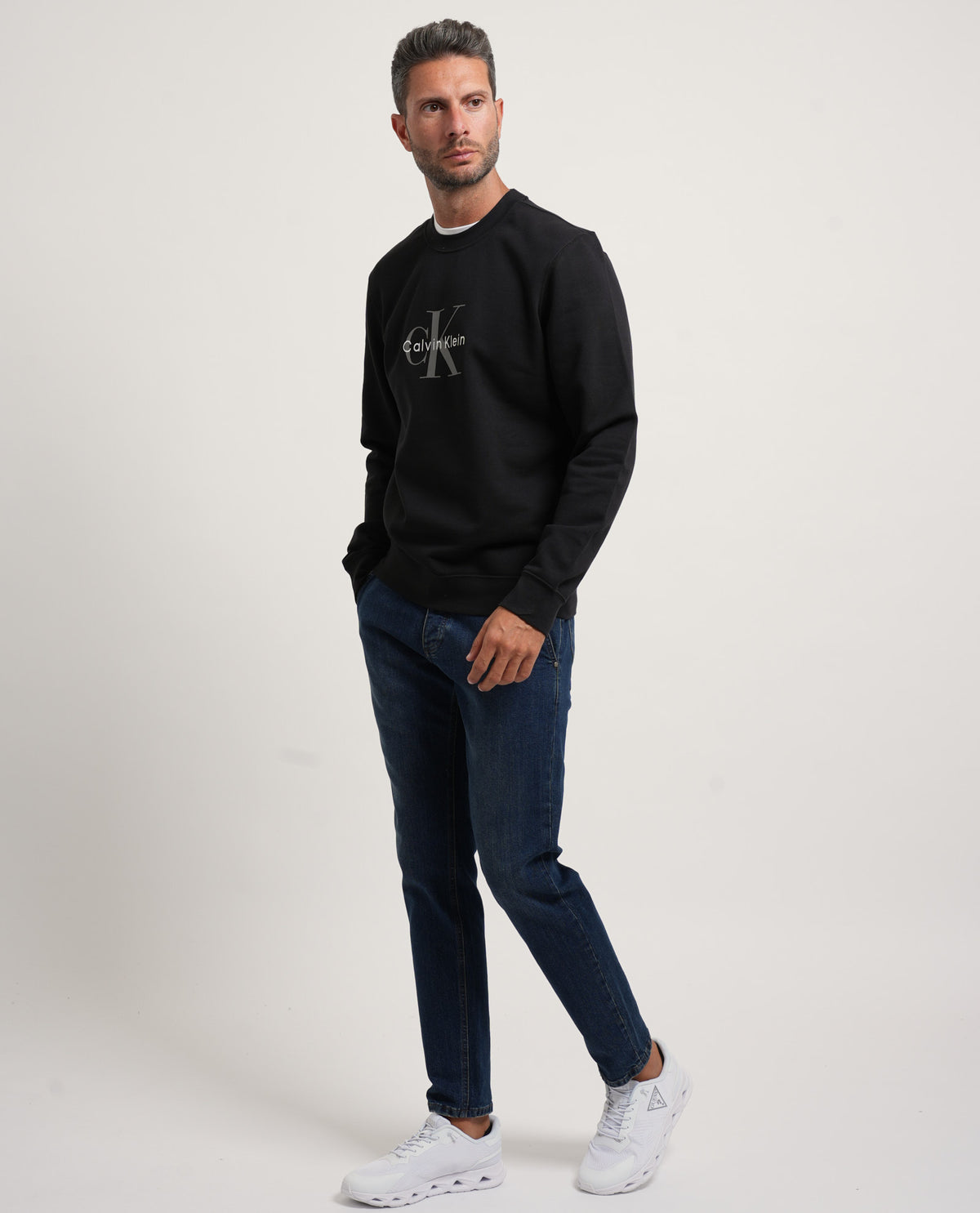 Felpa in spugna di cotone con monogramma Calvin Klein 