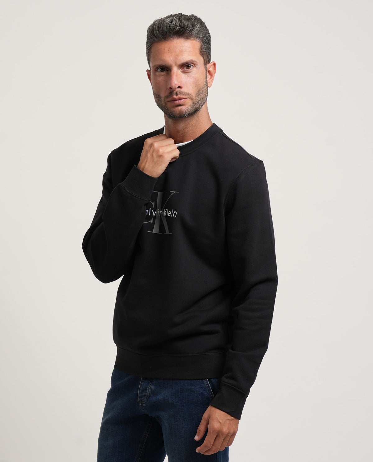Felpa in spugna di cotone con monogramma Calvin Klein 