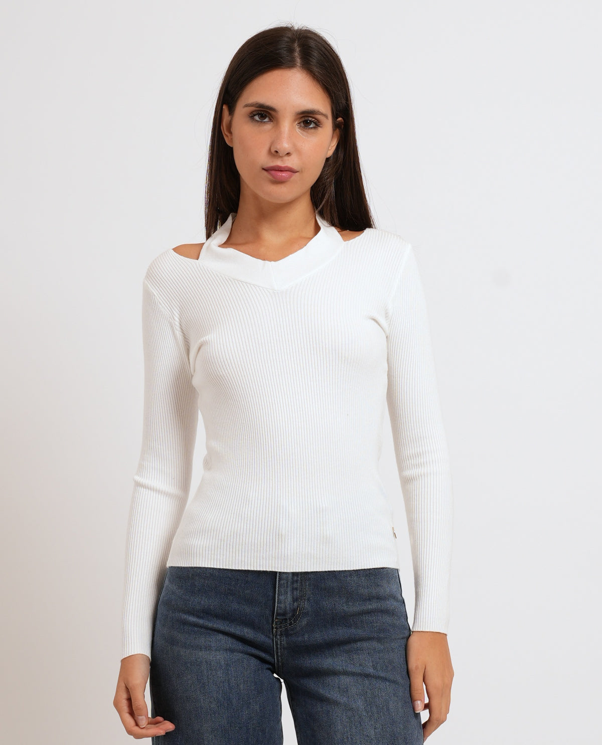 Maglione donna Denny Rosa cut on su spalla 