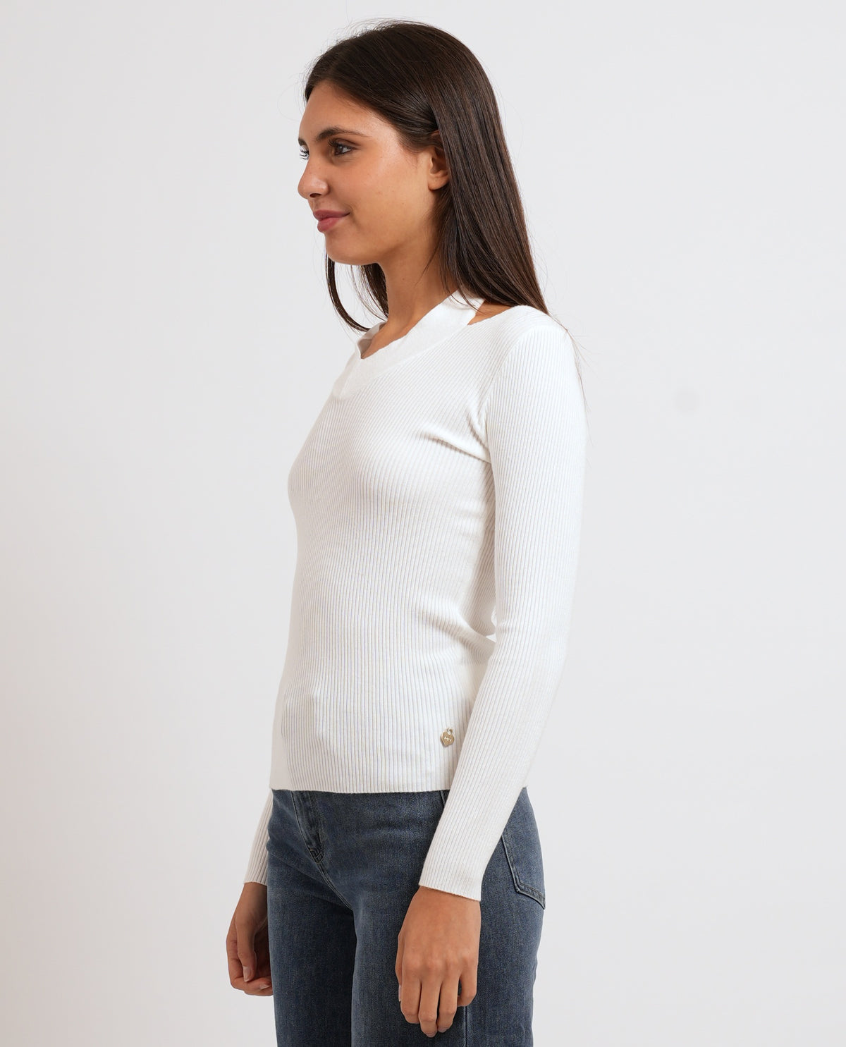 Maglione donna Denny Rosa cut on su spalla 