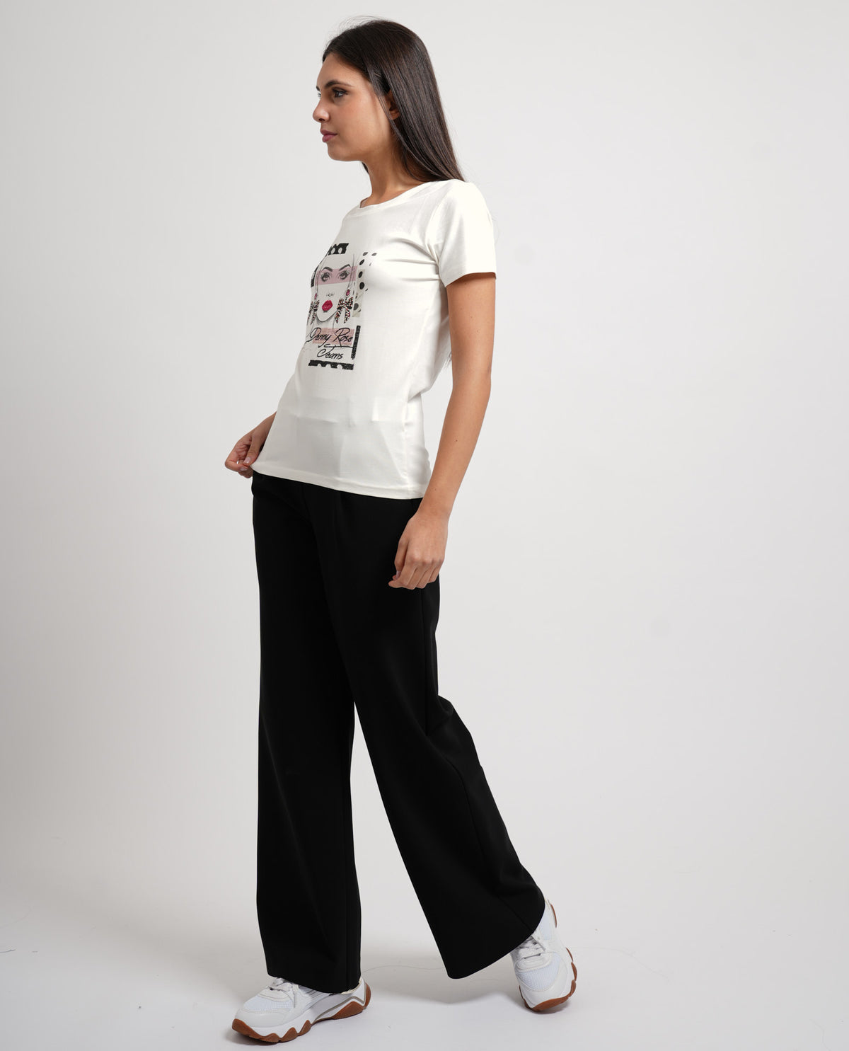 T-shirt girocollo donna Denny Rose con applicazione sul davanti 