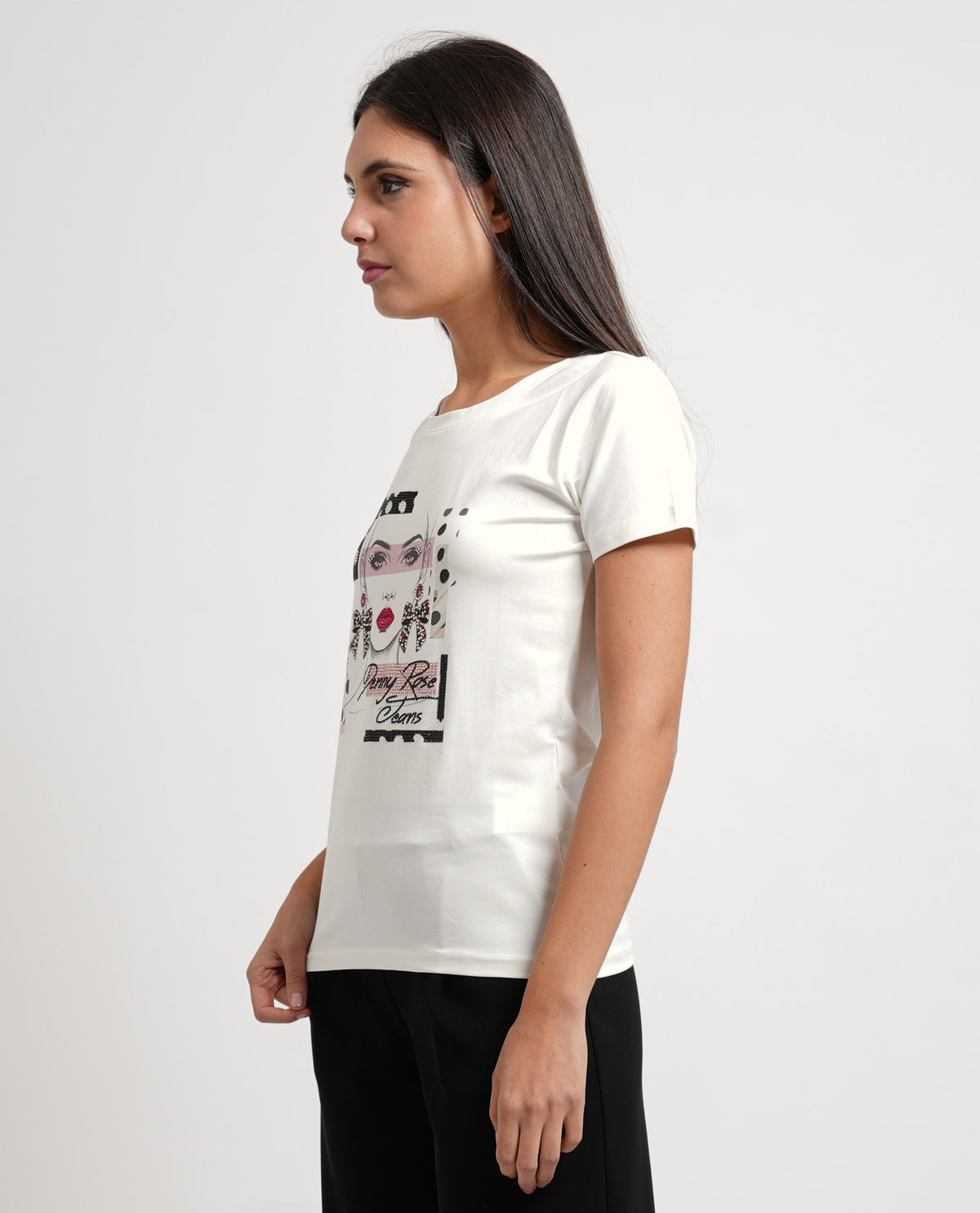 T-shirt girocollo donna Denny Rose con applicazione sul davanti 