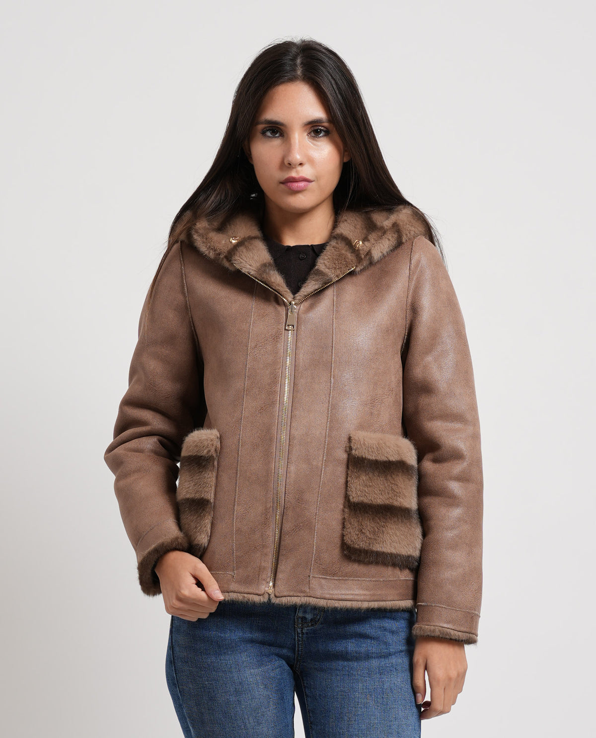 Giubbotto donna Edas con cappuccio con ecopelliccia 