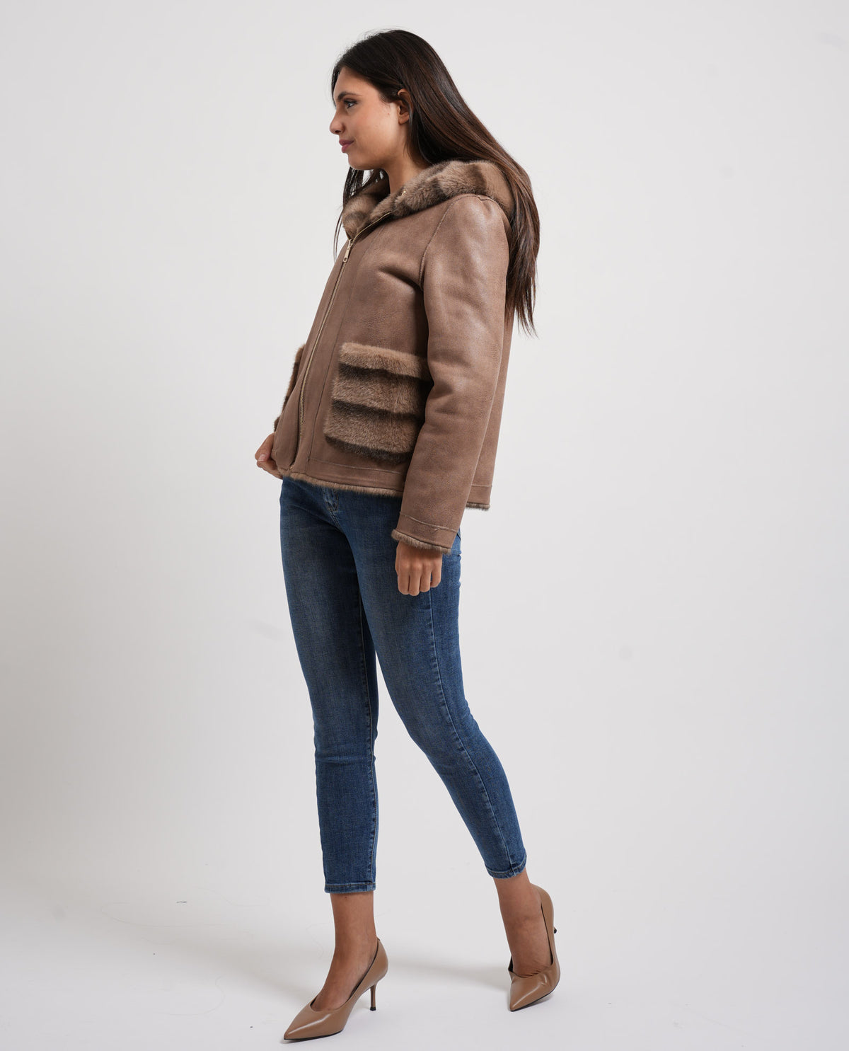 Giubbotto donna Edas con cappuccio con ecopelliccia 