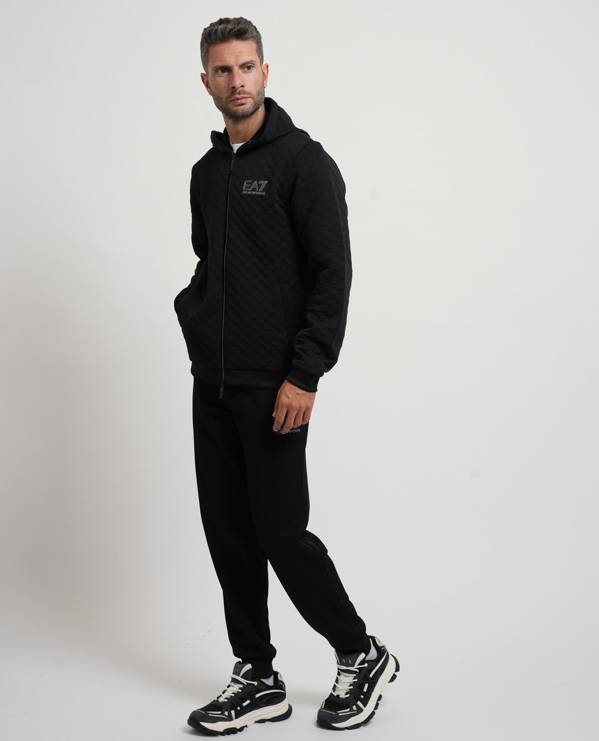 Felpa premium EA7 uomo con cappuccio e zip 