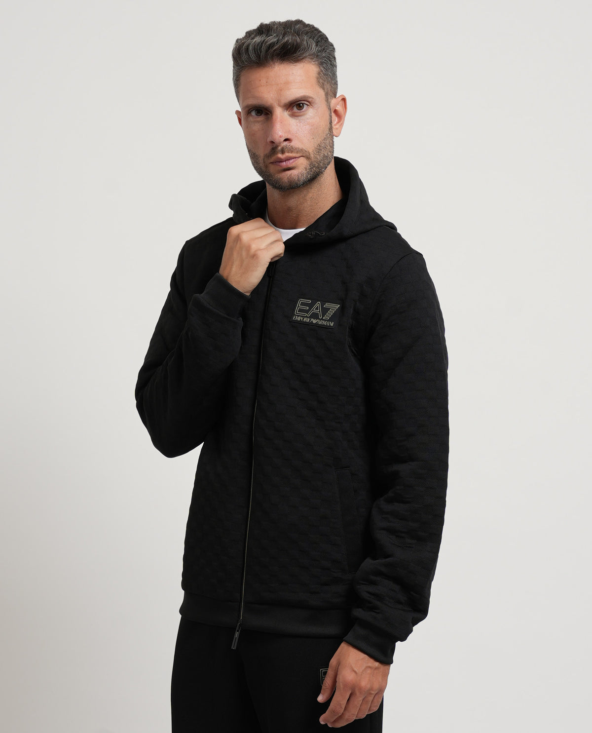 Felpa premium EA7 uomo con cappuccio e zip 