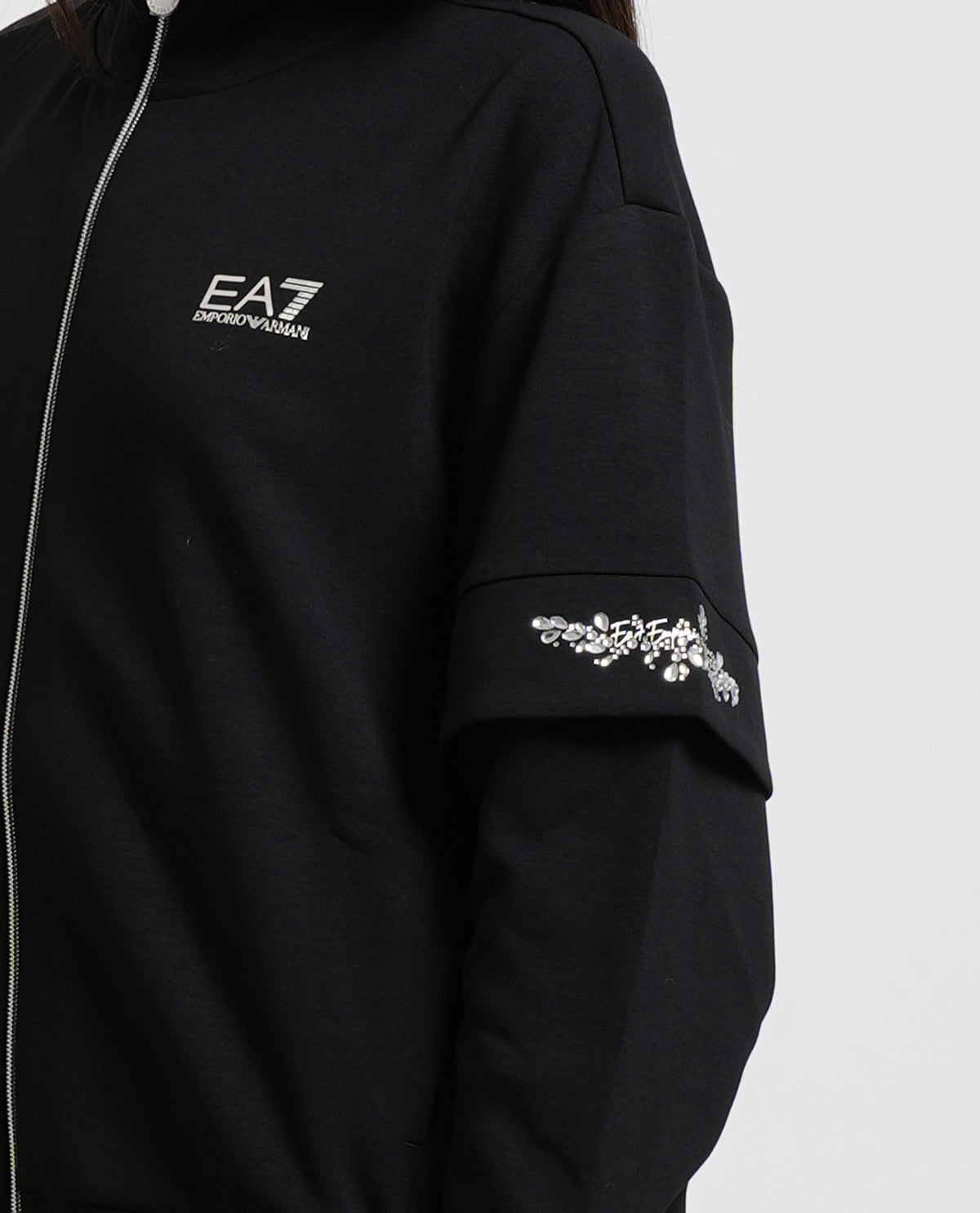 Felpa fullzip EA7 donna con logo e dettagli su manica 