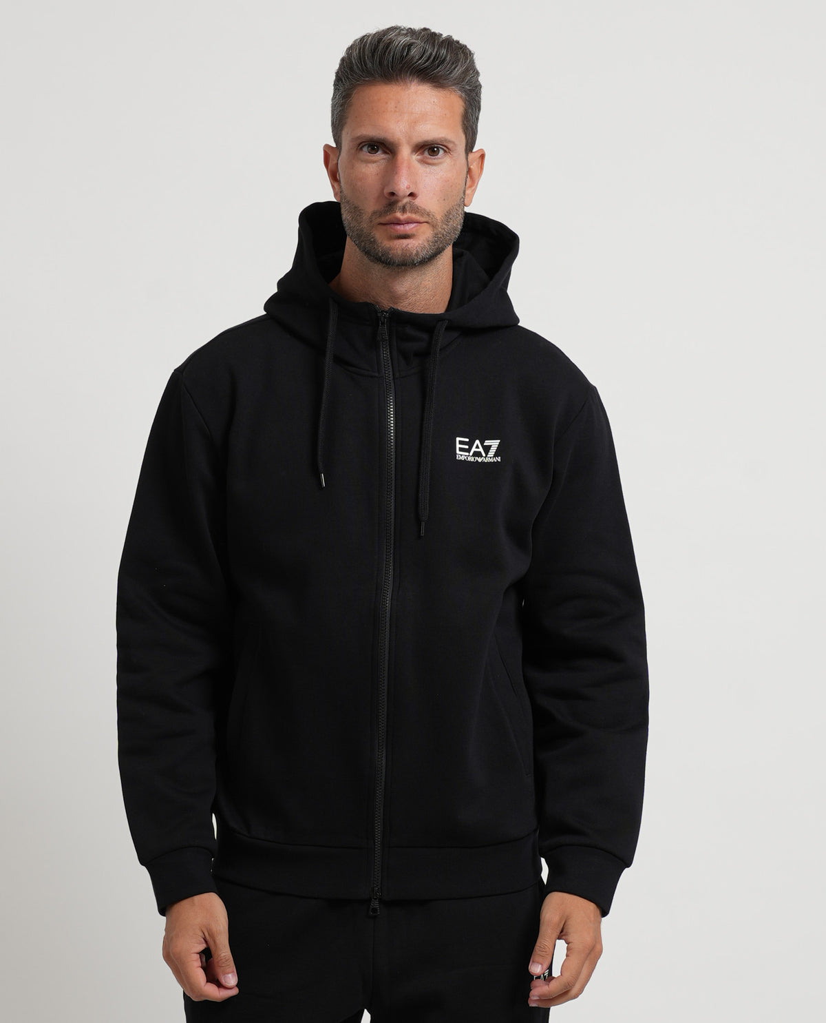 Tuta in cotone EA7 uomo con cappuccio e zip 