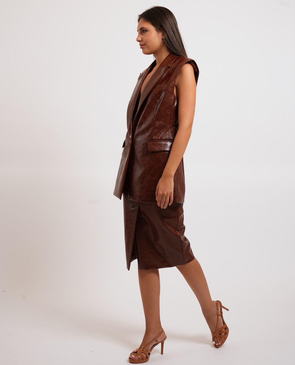 Gilet lungo donna Fracomina in finta pelle 