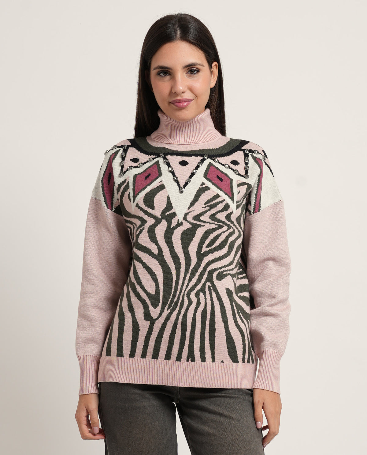 Maglione donna Fracomina con jacquard animalier 