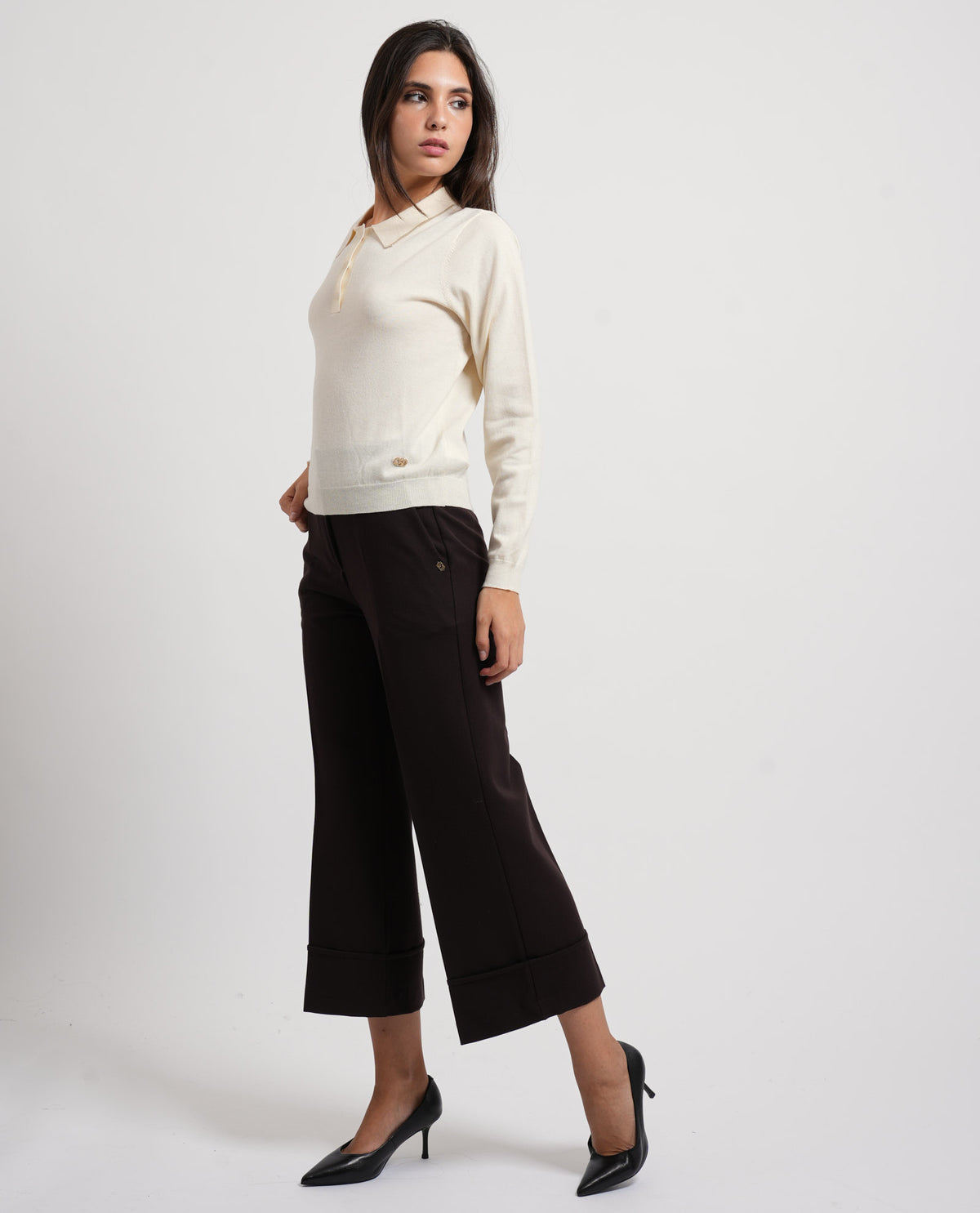 Pantaloni donna Gaudi cropped con risvolto 