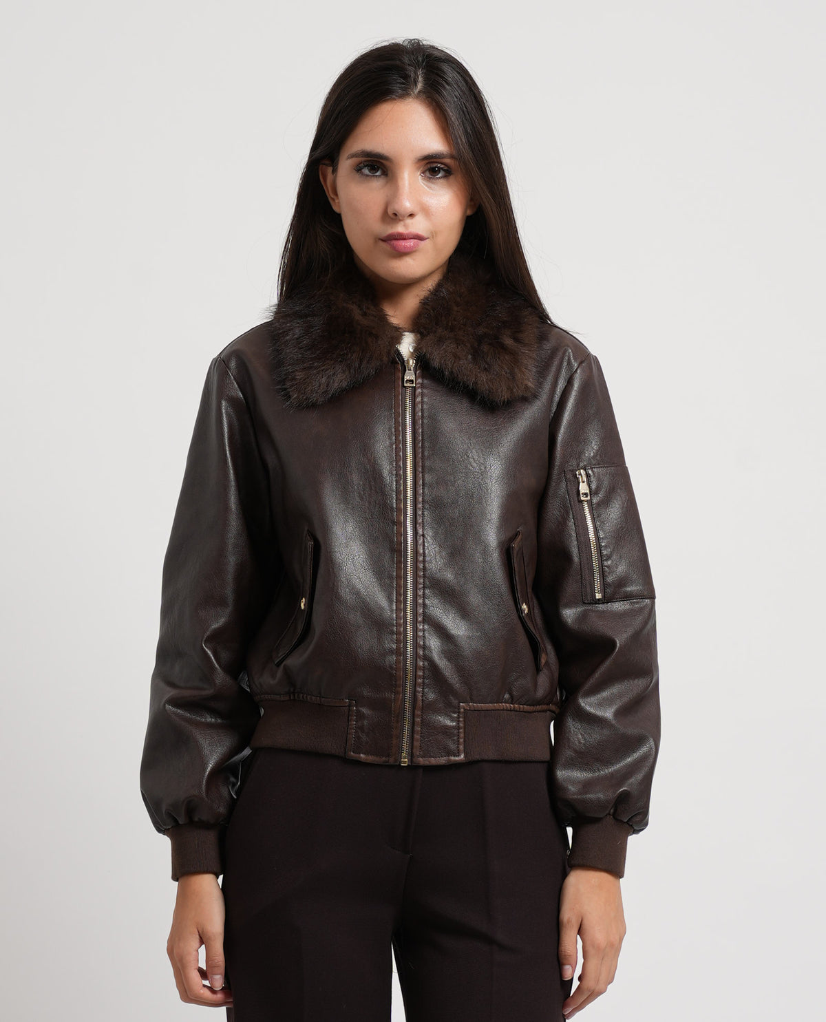 Giacca donna Gaudi in similpelle con zip 