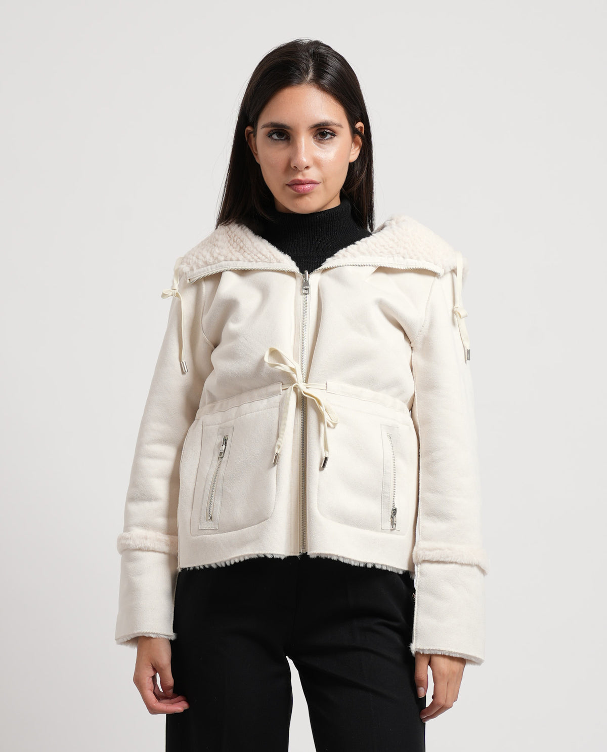 Giacca donna Gaudi in shearling con cappuccio 