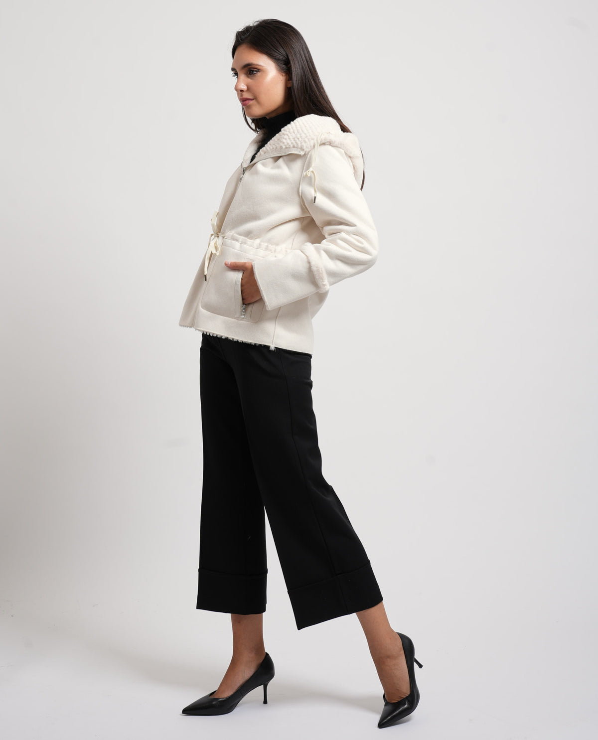 Giacca donna Gaudi in shearling con cappuccio 