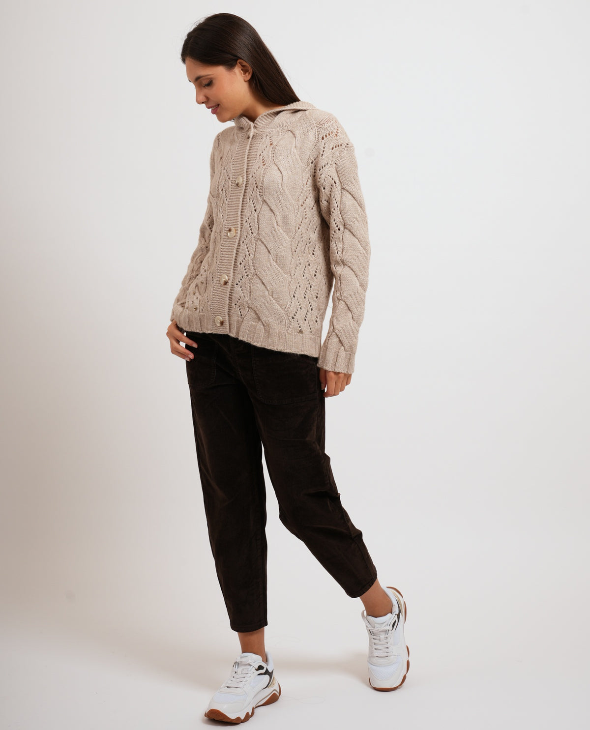 Cardigan Gaudi donna con cappuccio e ricamo intrecciato 