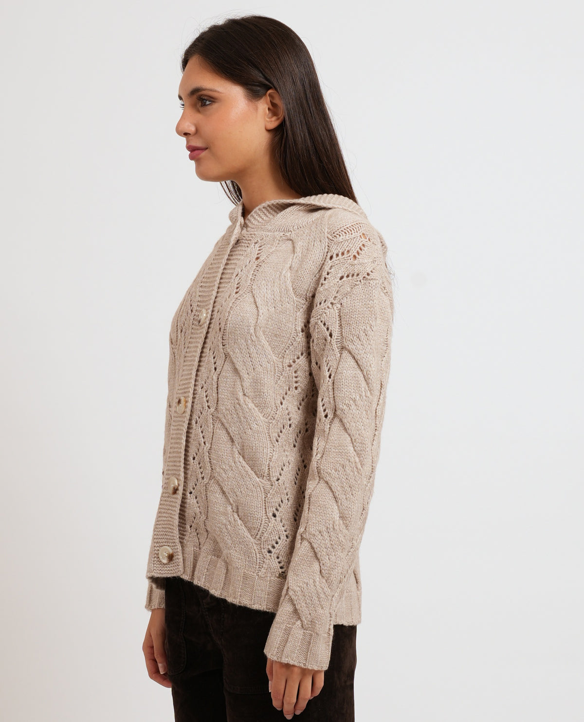 Cardigan Gaudi donna con cappuccio e ricamo intrecciato 