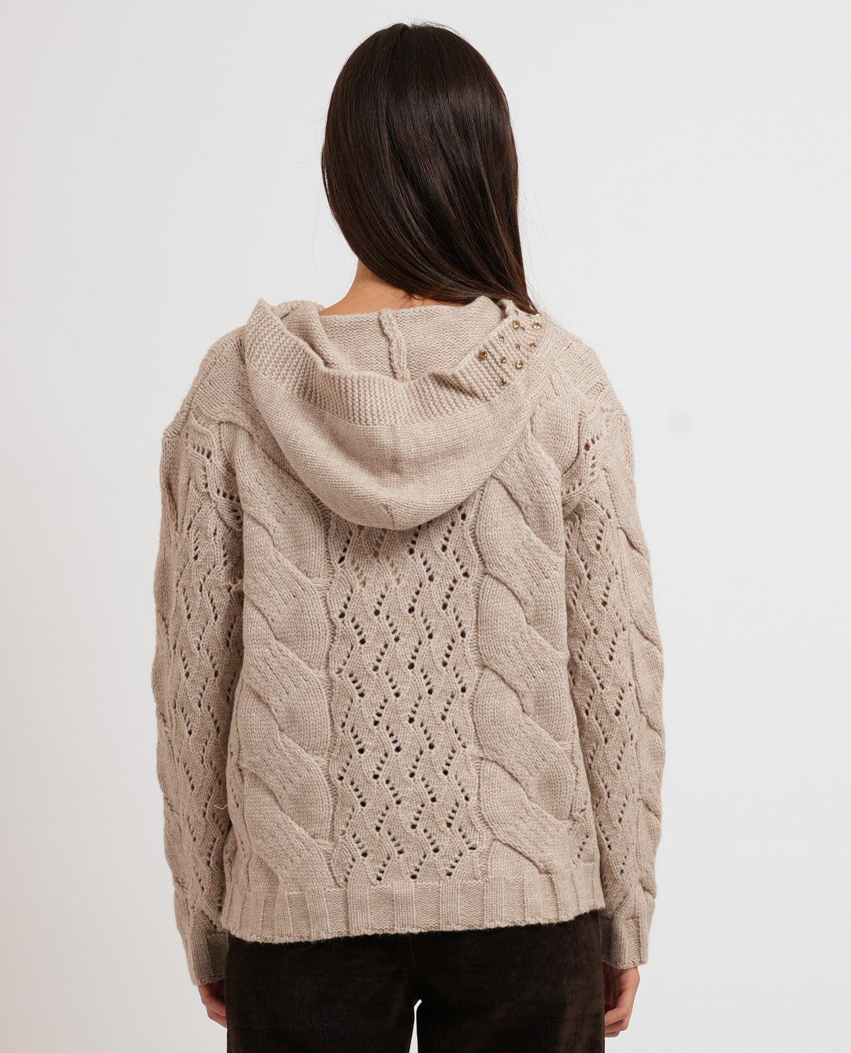 Cardigan Gaudi donna con cappuccio e ricamo intrecciato 