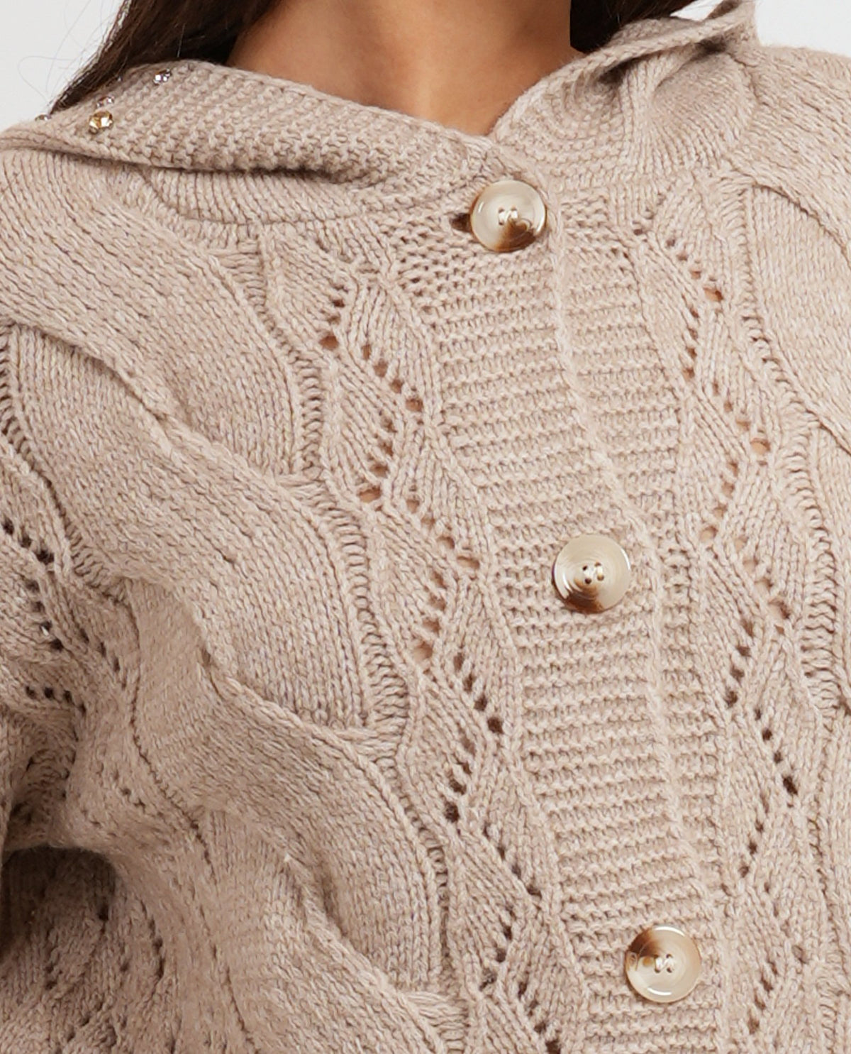 Cardigan Gaudi donna con cappuccio e ricamo intrecciato 