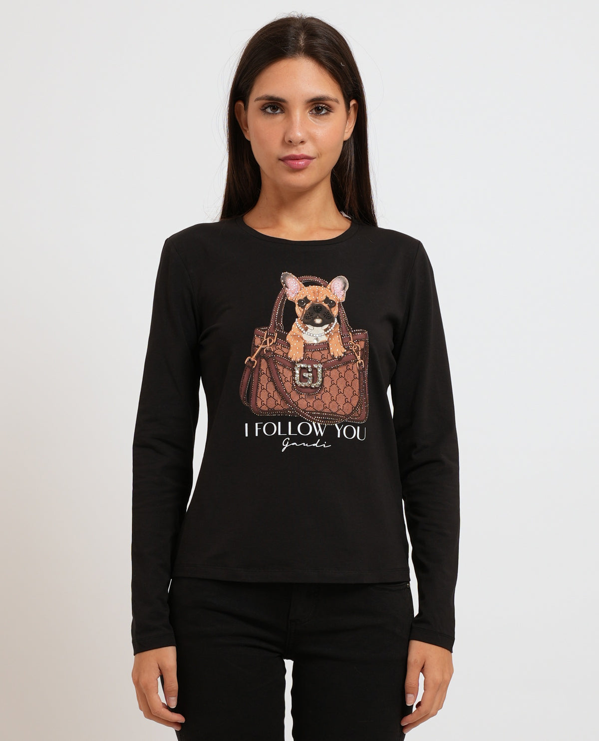 T-shirt da donna Gaudi in jersey con stampa e strass 