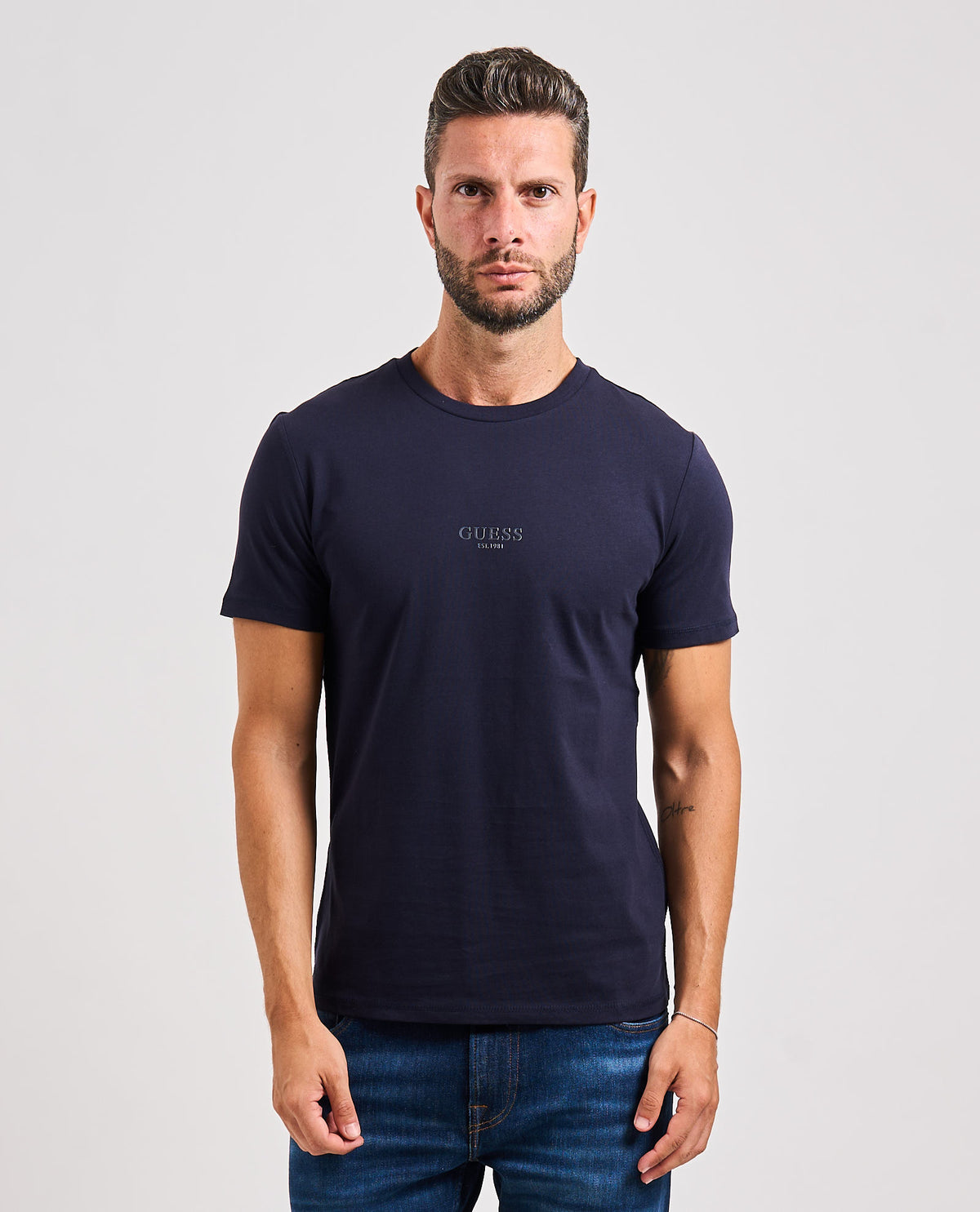T-shirt blu Aidy uomo Guess girocollo<BR/> 