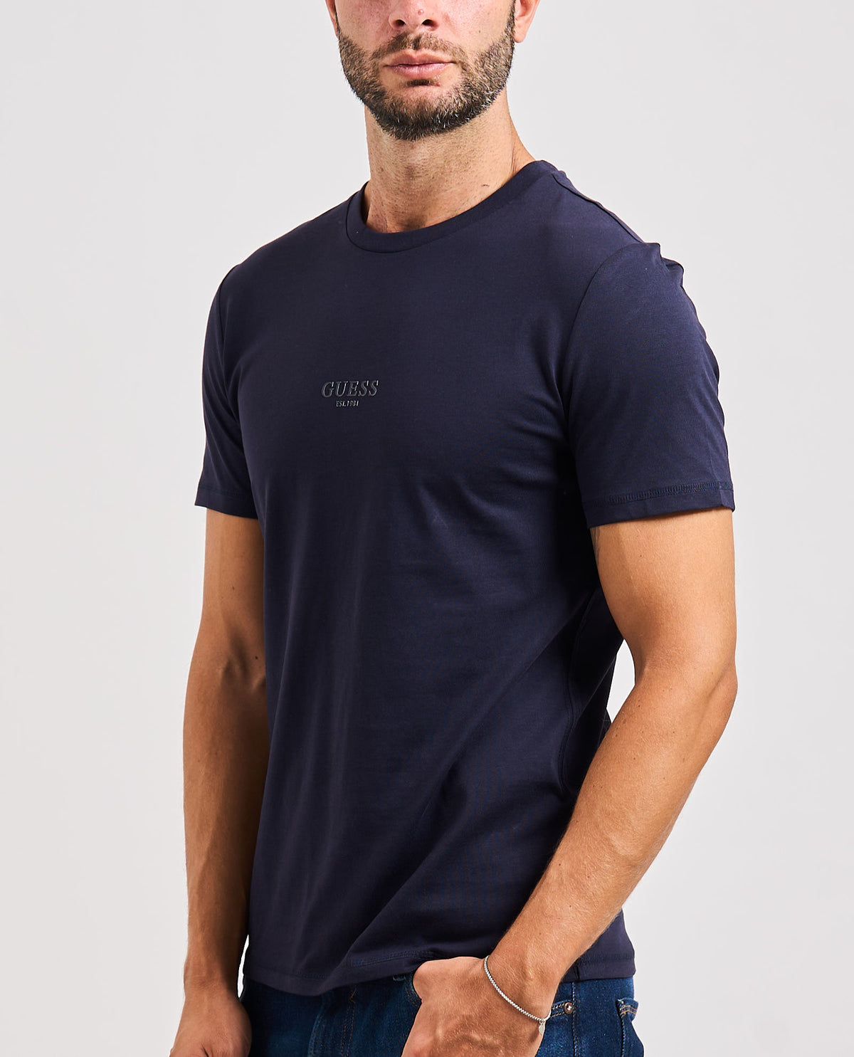 T-shirt blu Aidy uomo Guess girocollo<BR/> 