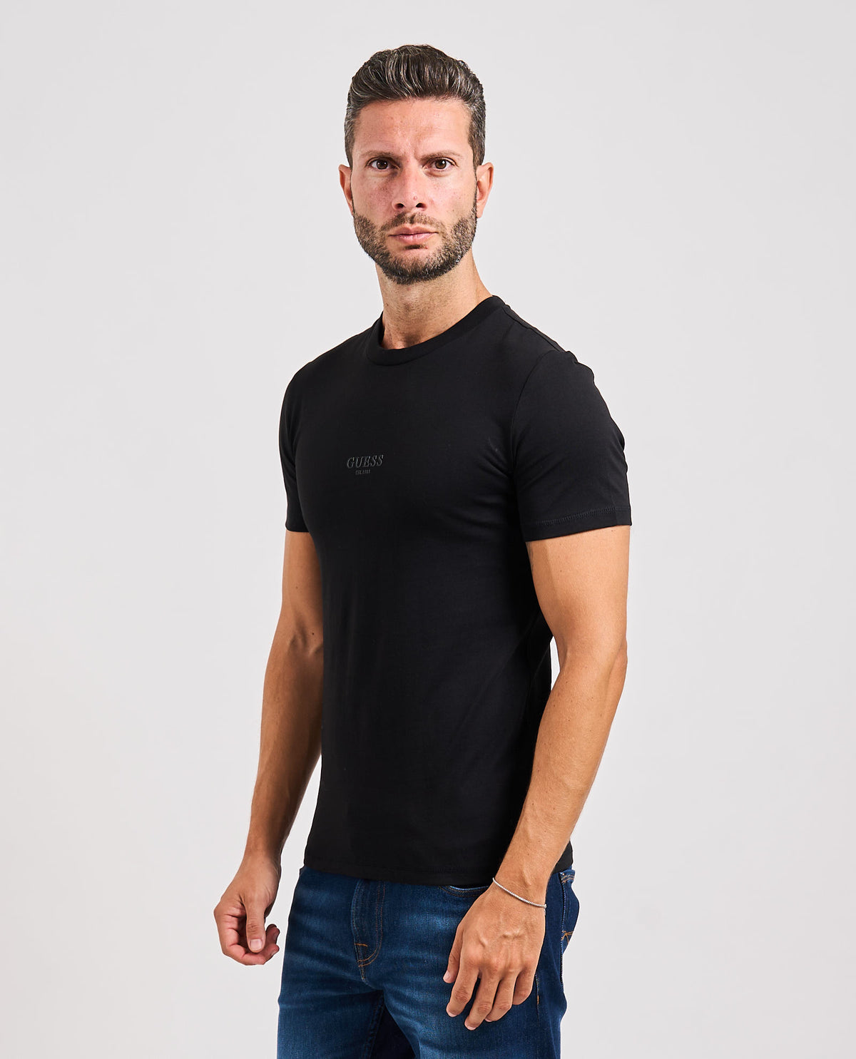 T-shirt nera Aidy uomo Guess girocollo<BR/> 