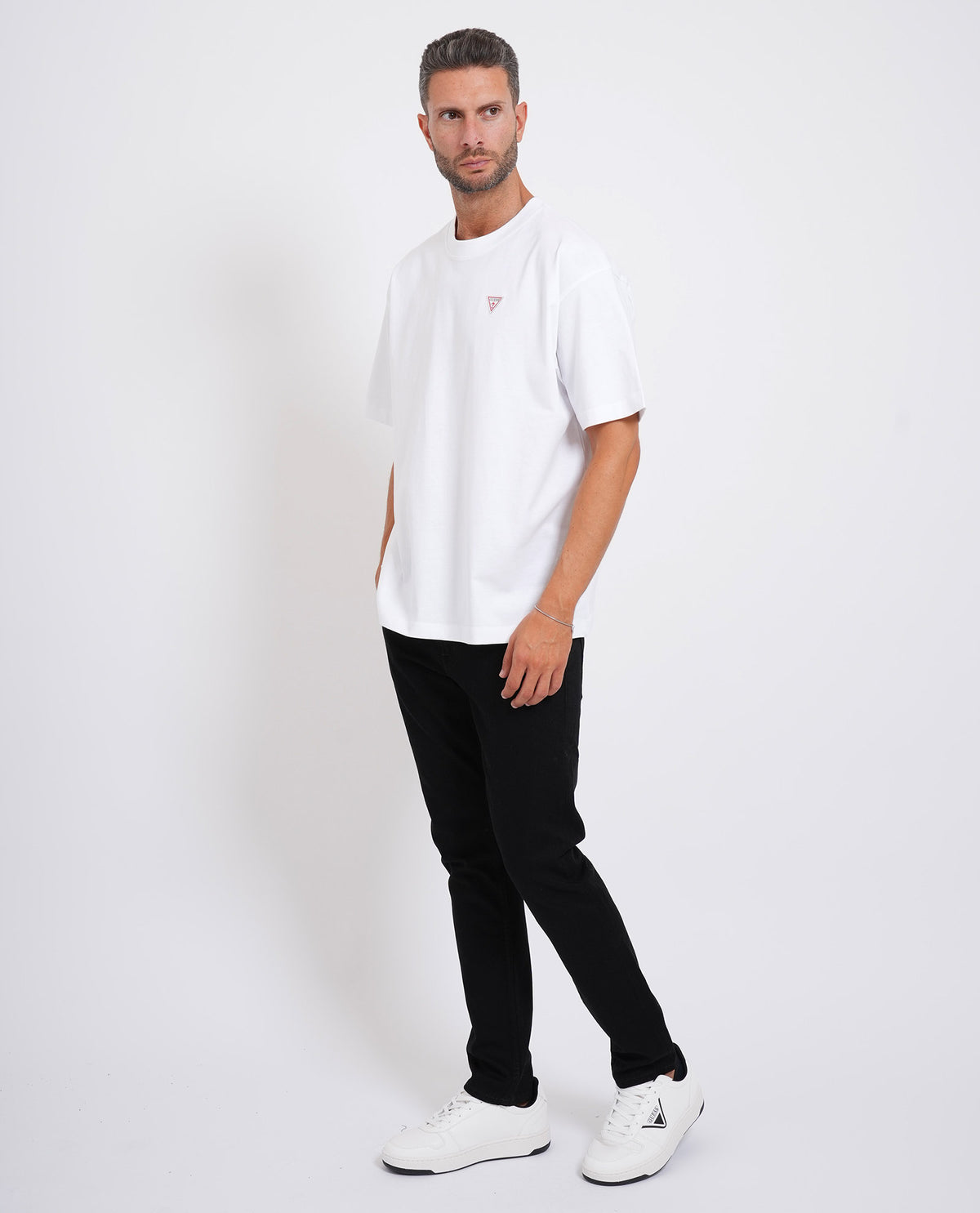 T-shirt oversize con patch mini Guess uomo<BR/> 