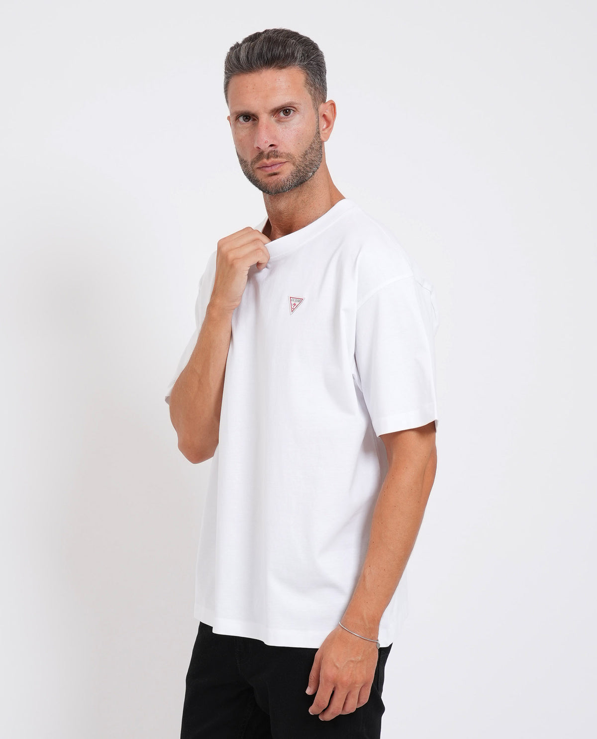 T-shirt oversize con patch mini Guess uomo<BR/> 