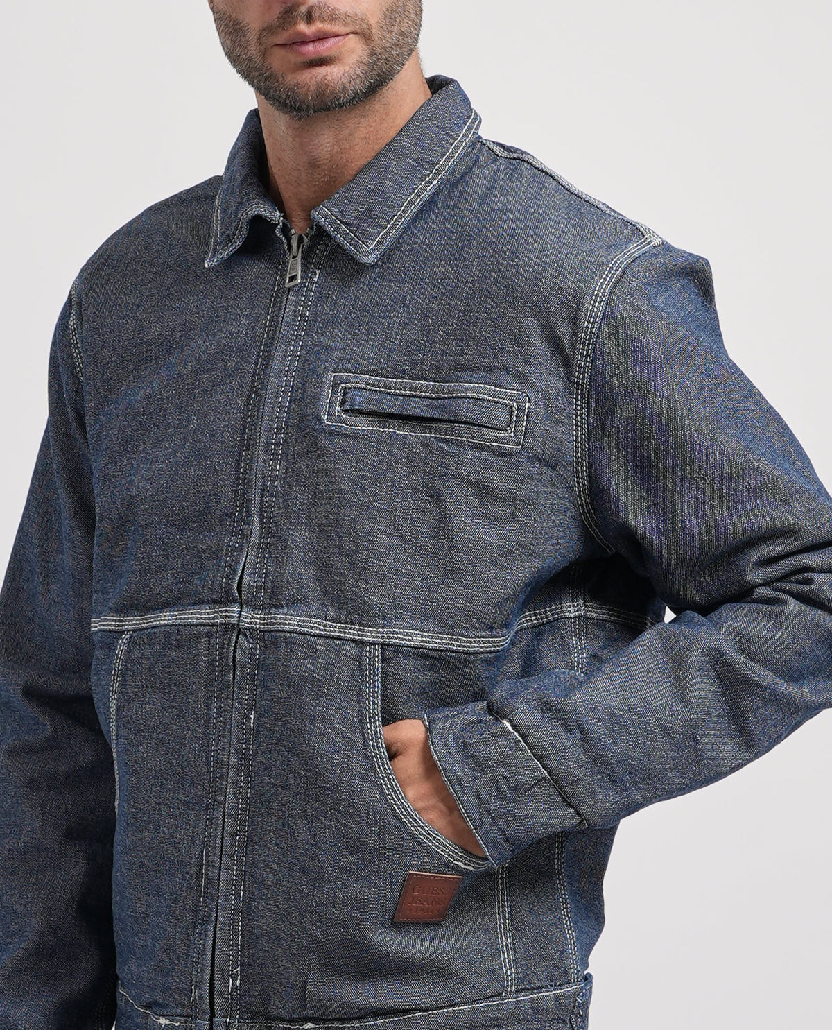 Giacca di jeans con cerniera Guess uomo 