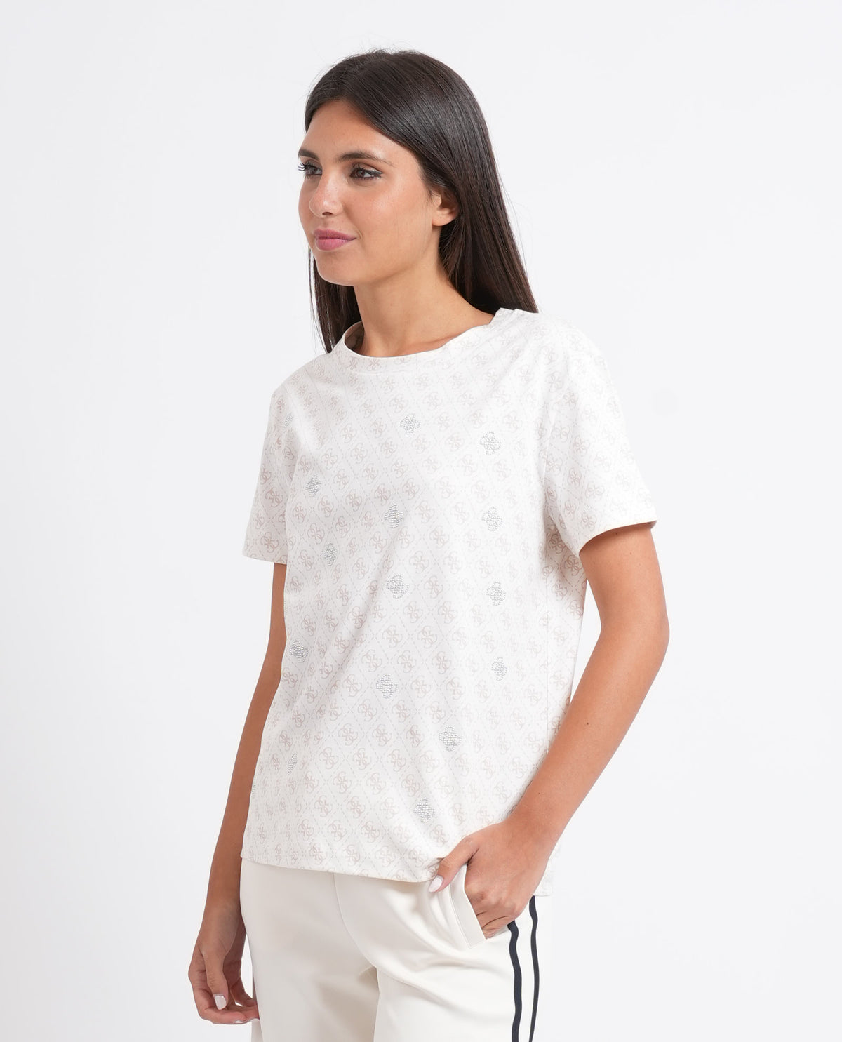 T-shirt donna Guess con fantasia logata 