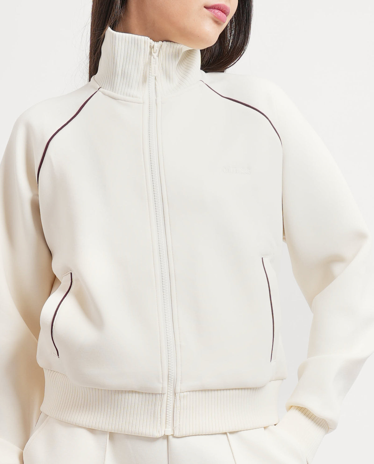 Felpa donna Guess a collo alto e fullzip 