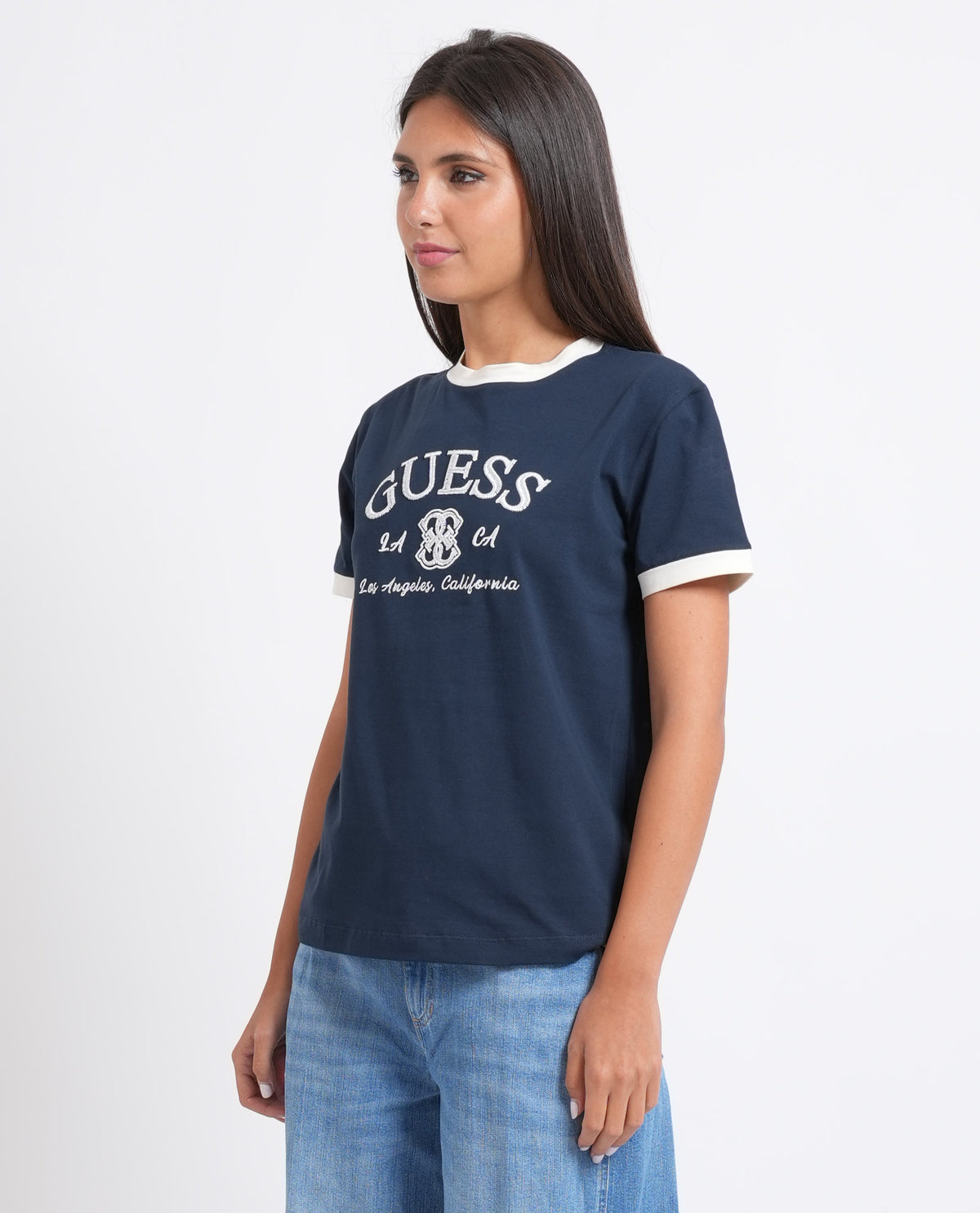 T-shirt donna Guess con profili a contrasto 