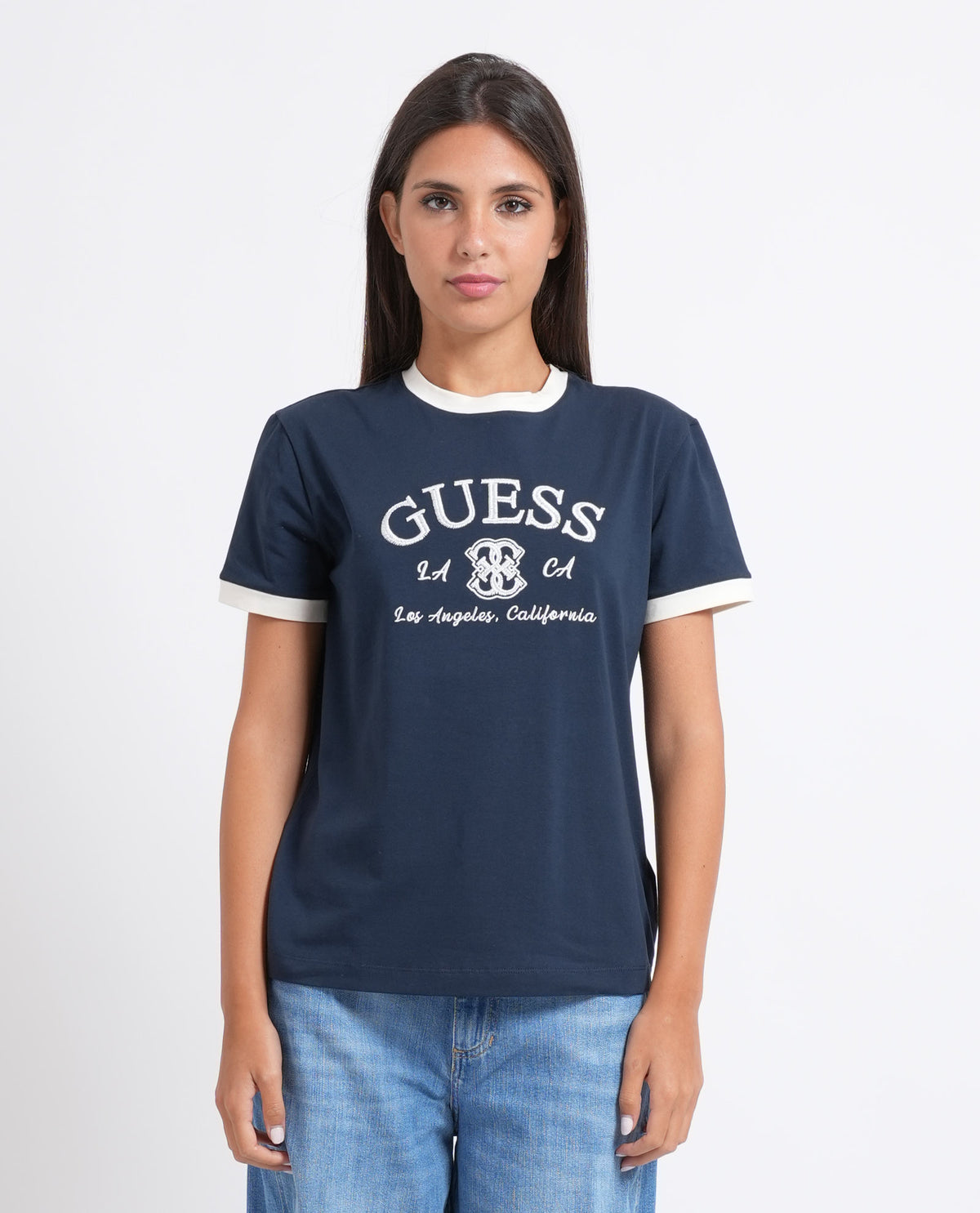 T-shirt donna Guess con profili a contrasto 