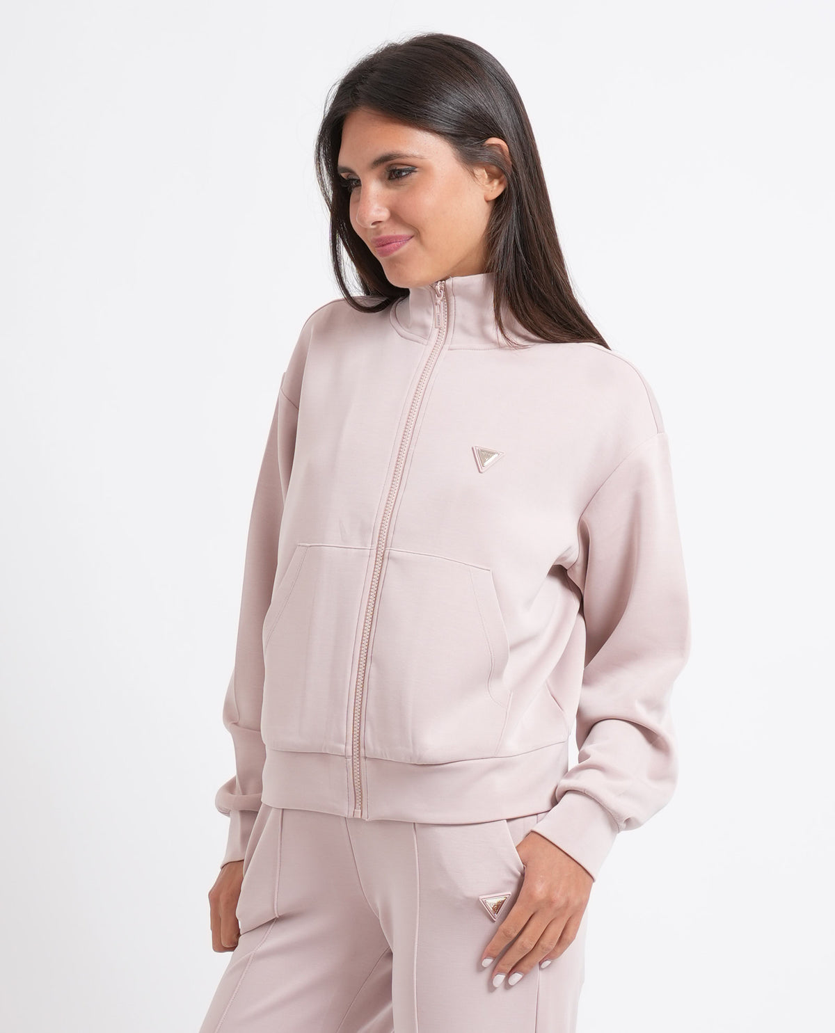 Felpa donna Guess fullzip e collo alto 