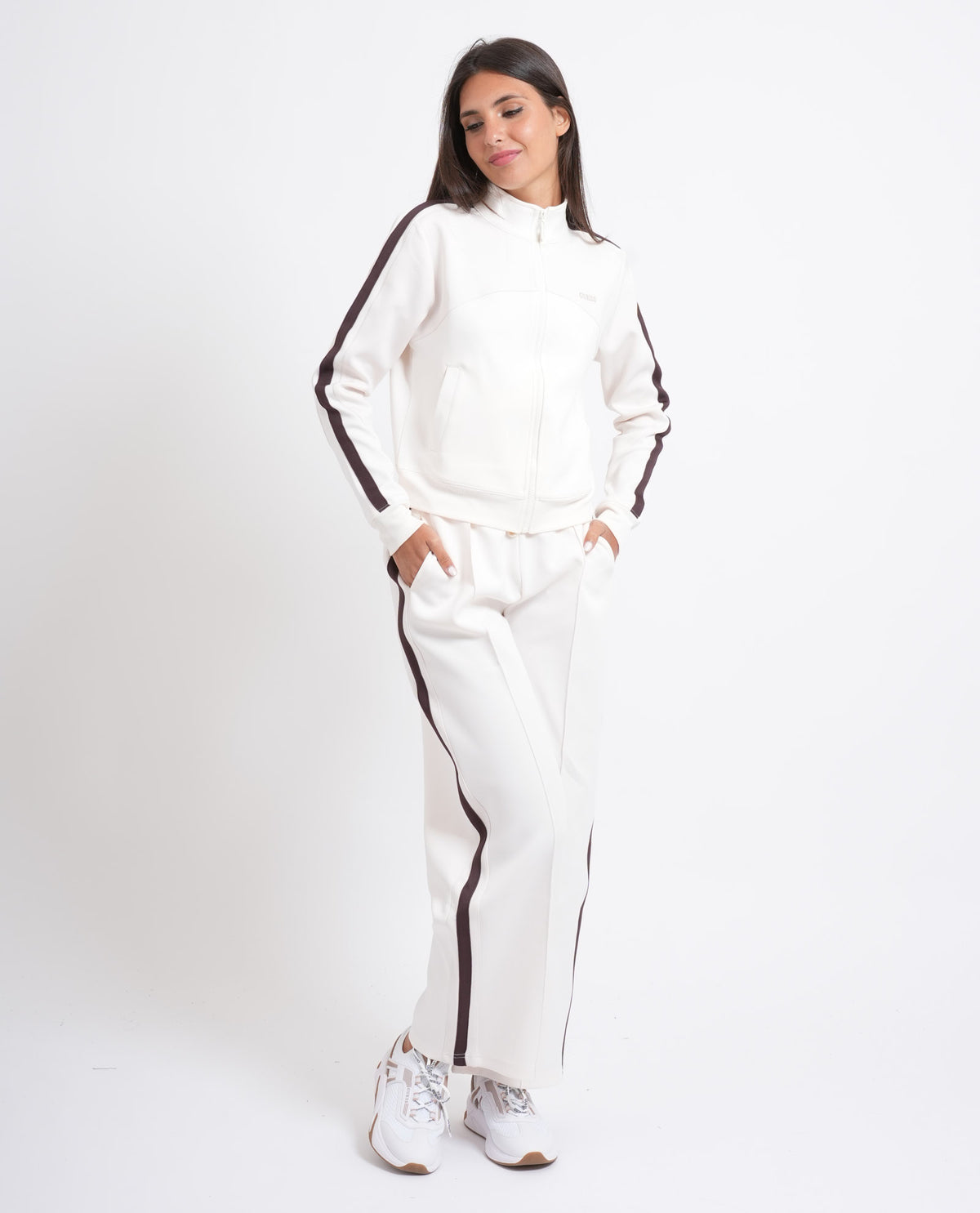 Felpa donna Guess con bande a contrasto 