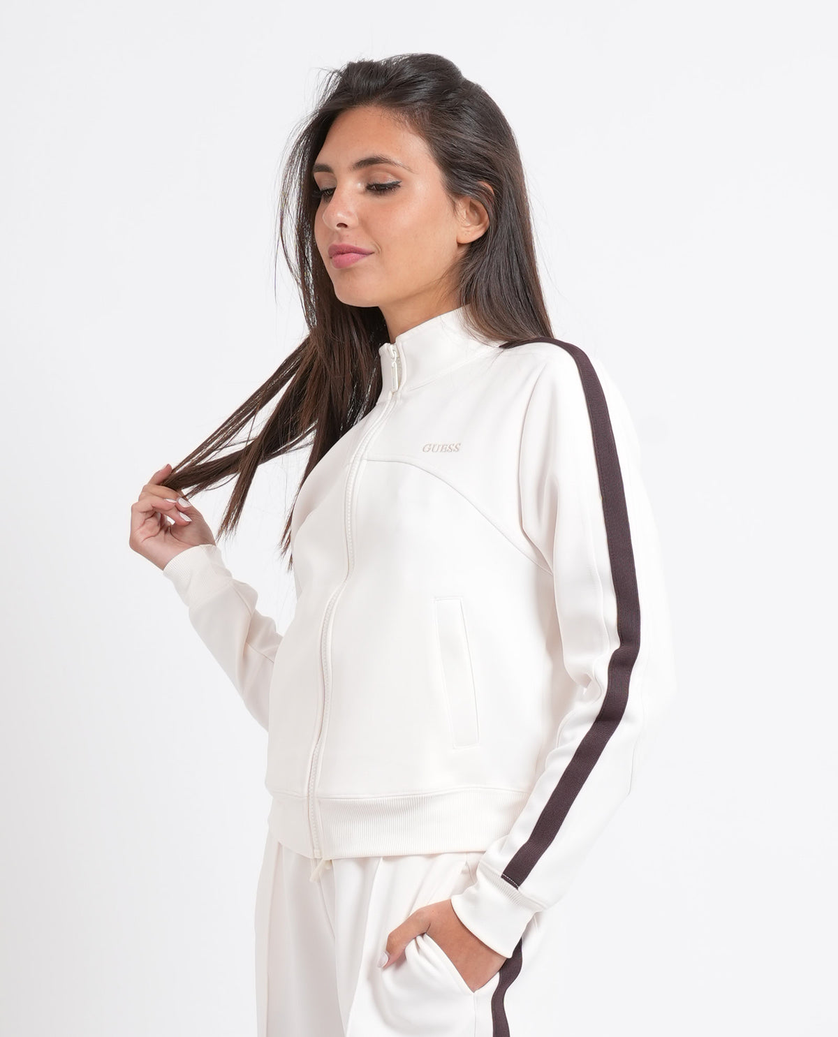 Felpa donna Guess con bande a contrasto 