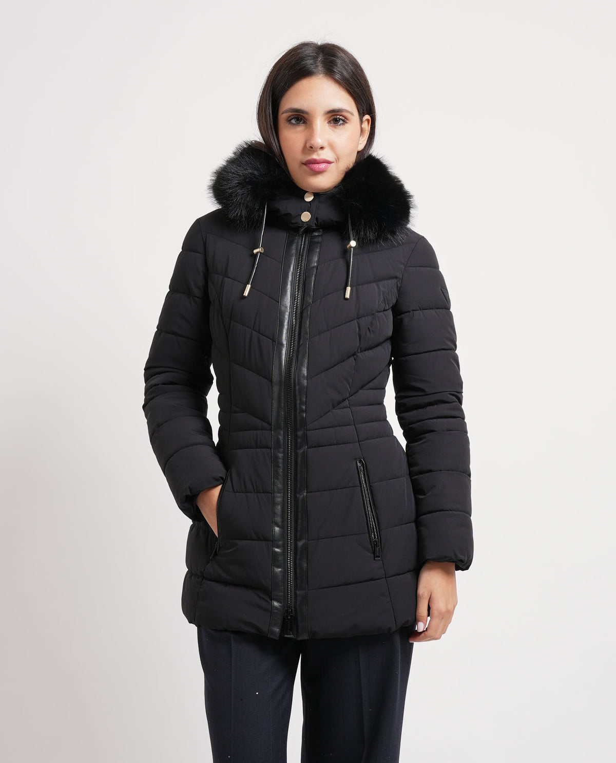 Piumino lungo con cintura Guess donna 