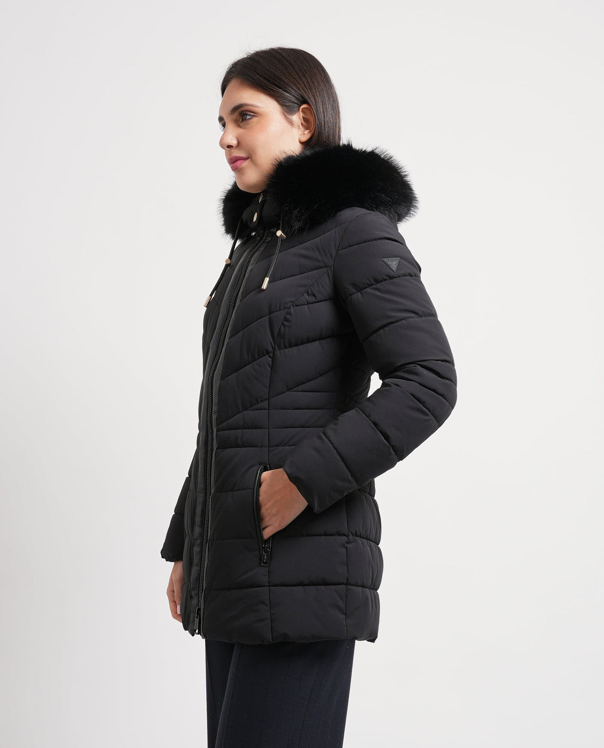 Piumino lungo con cintura Guess donna 