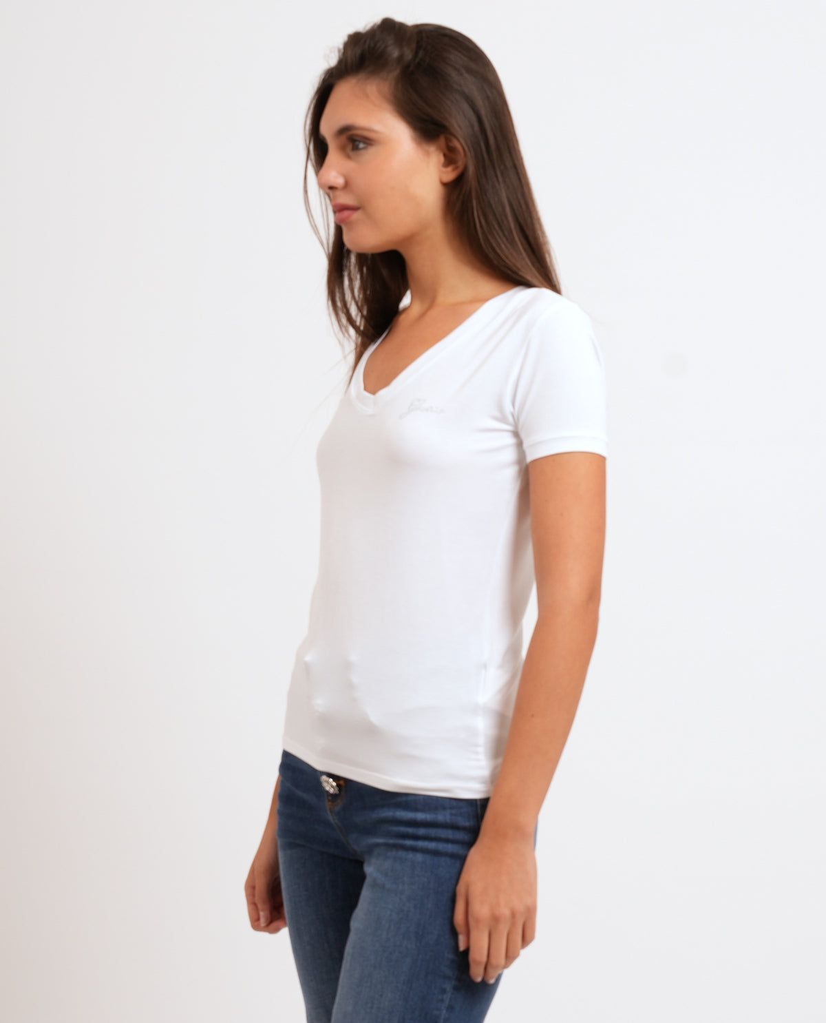 T-shirt donna Guess con logo di strass 