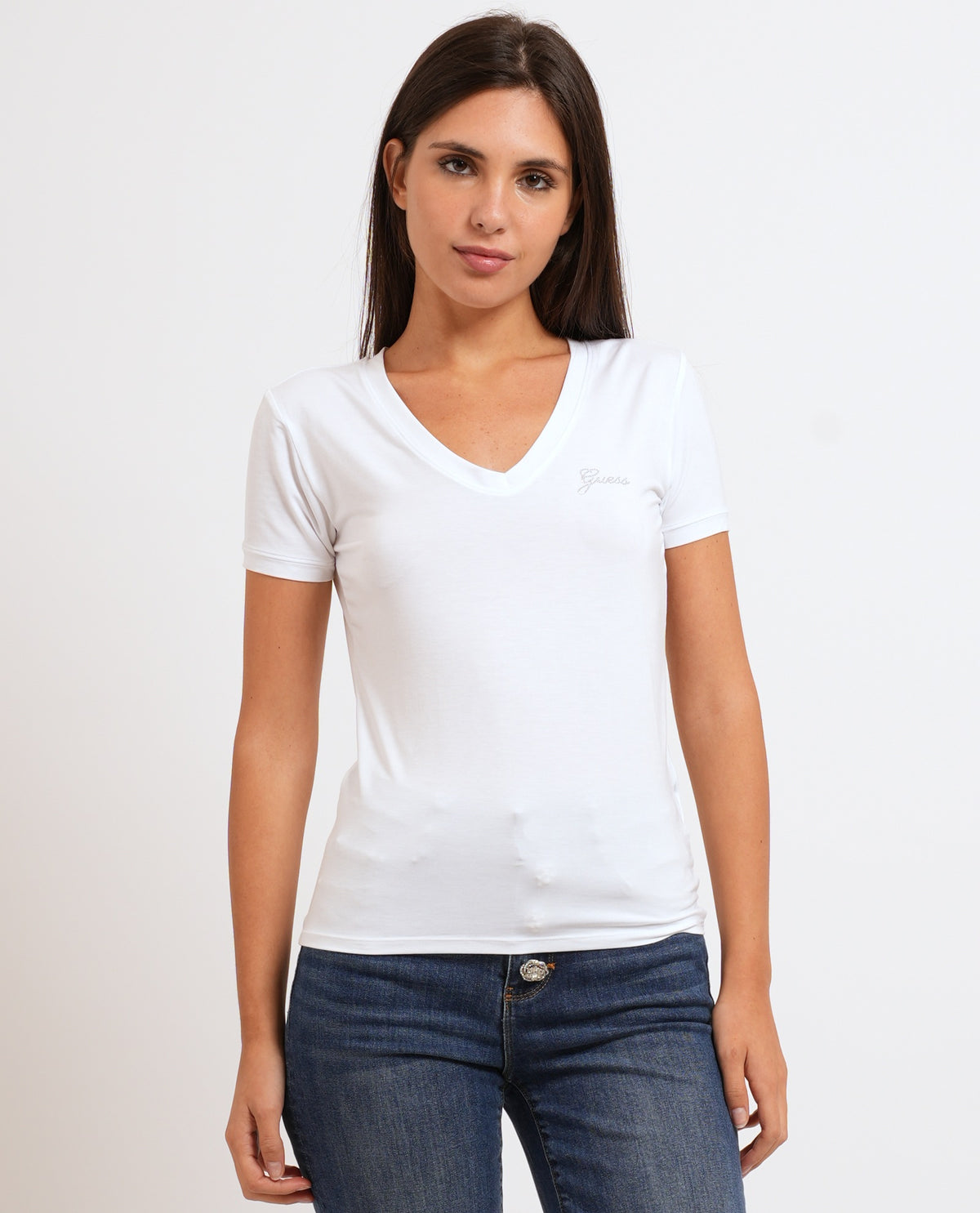 T-shirt donna Guess con logo di strass 