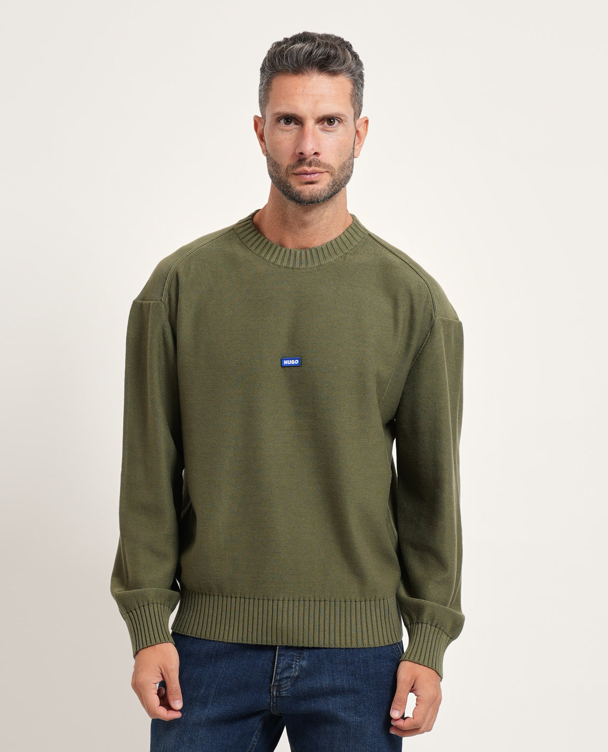 Maglione uomo Hugo girocollo con etichetta logo 