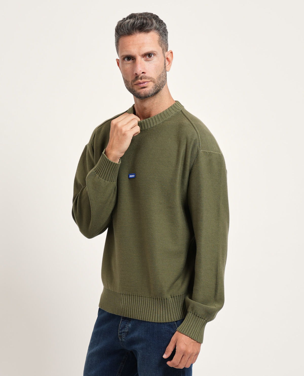 Maglione uomo Hugo girocollo con etichetta logo 