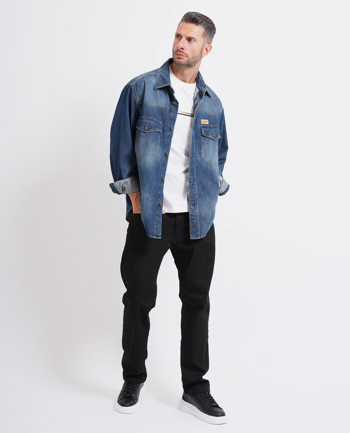 Camicia oversize in denim di cotone Hugo uomo 