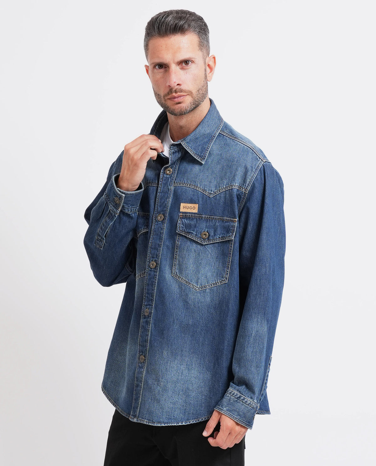 Camicia oversize in denim di cotone Hugo uomo 
