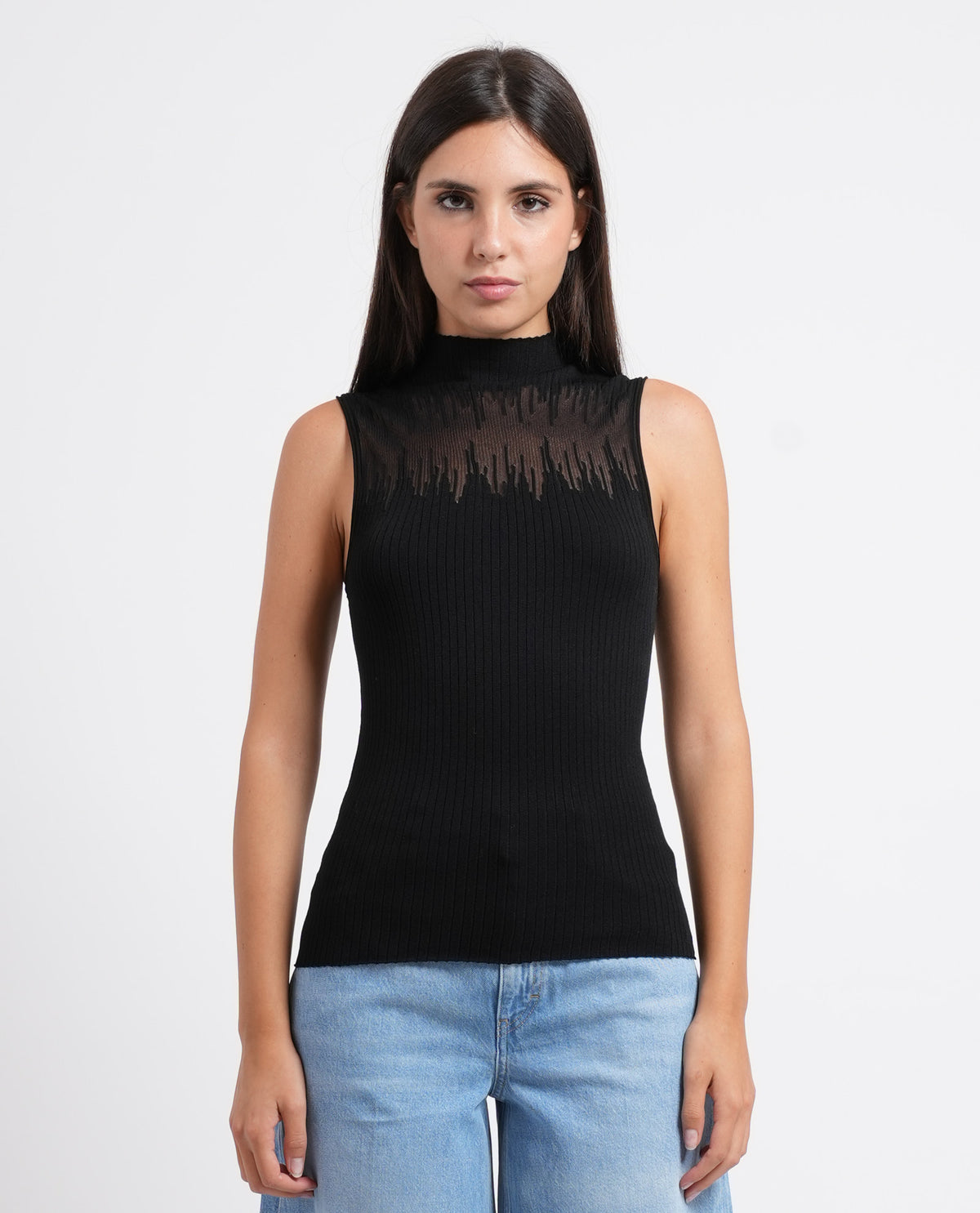 Top donna Hugo in maglia con trasparenze 