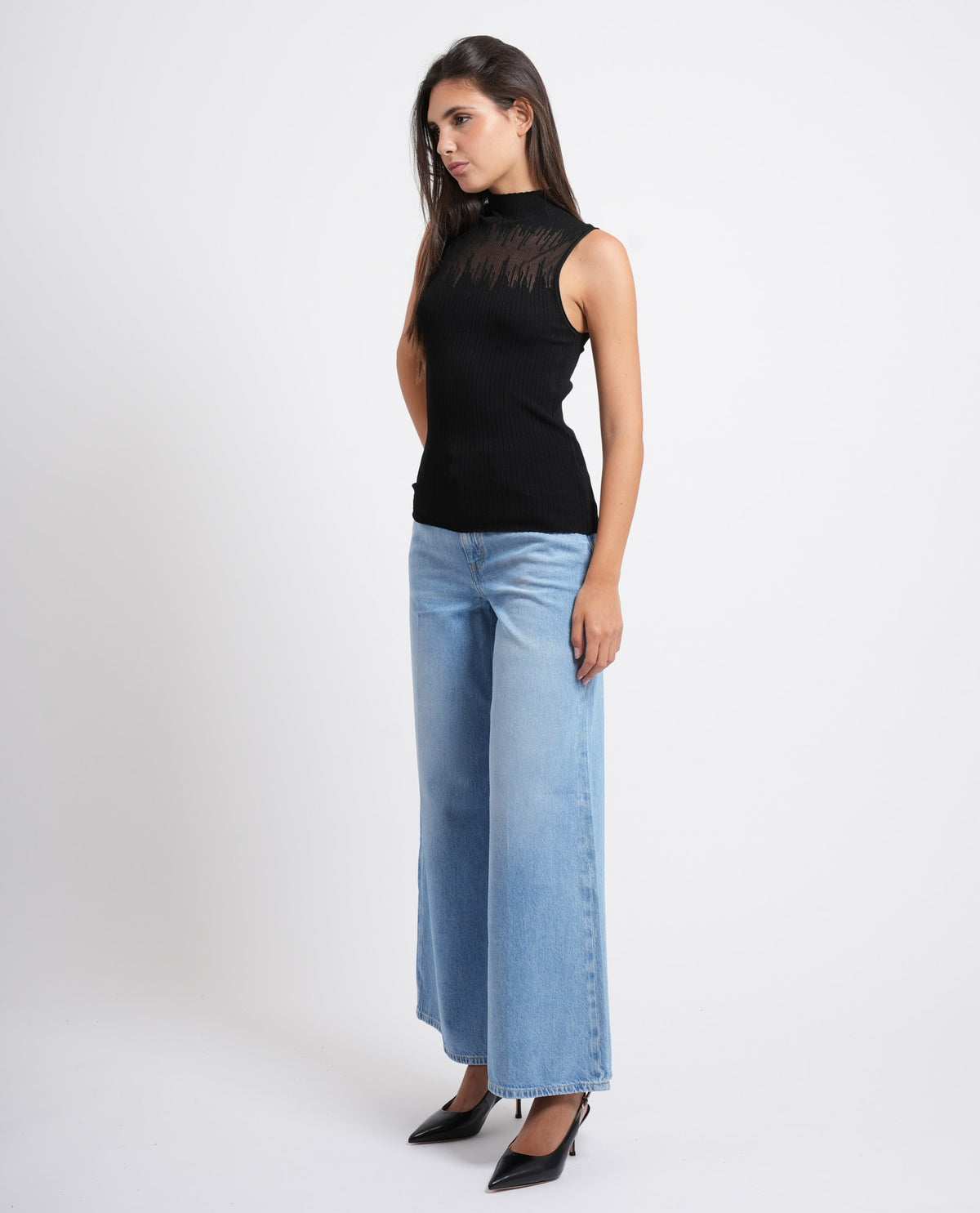 Top donna Hugo in maglia con trasparenze 