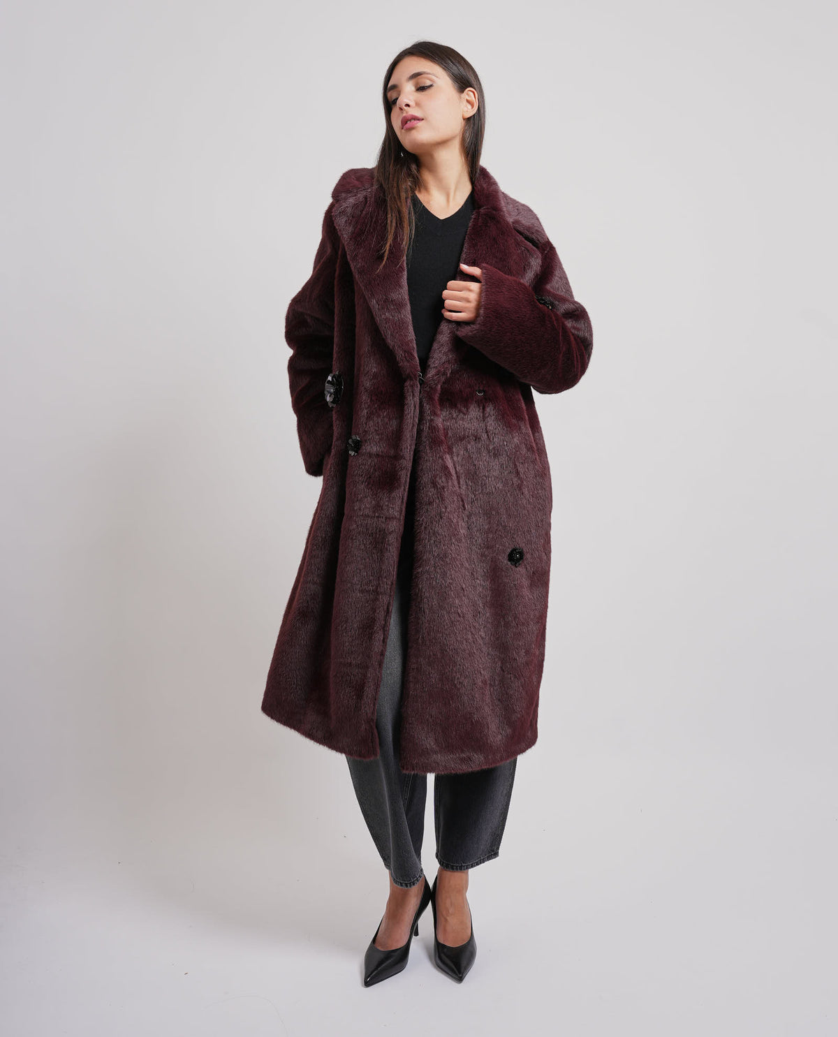 Cappotto donna oversize Hugo in pelleccia sintetica 