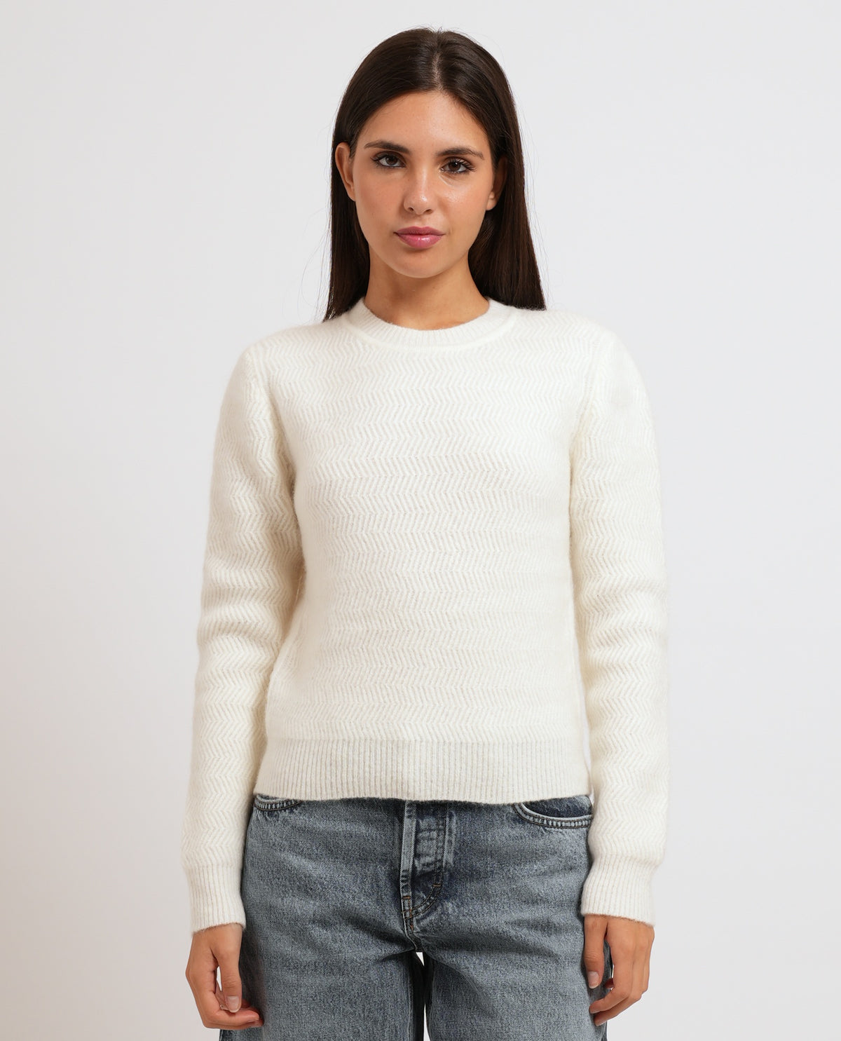 Maglione donna Hugo con lavorazione a spina di pesce 