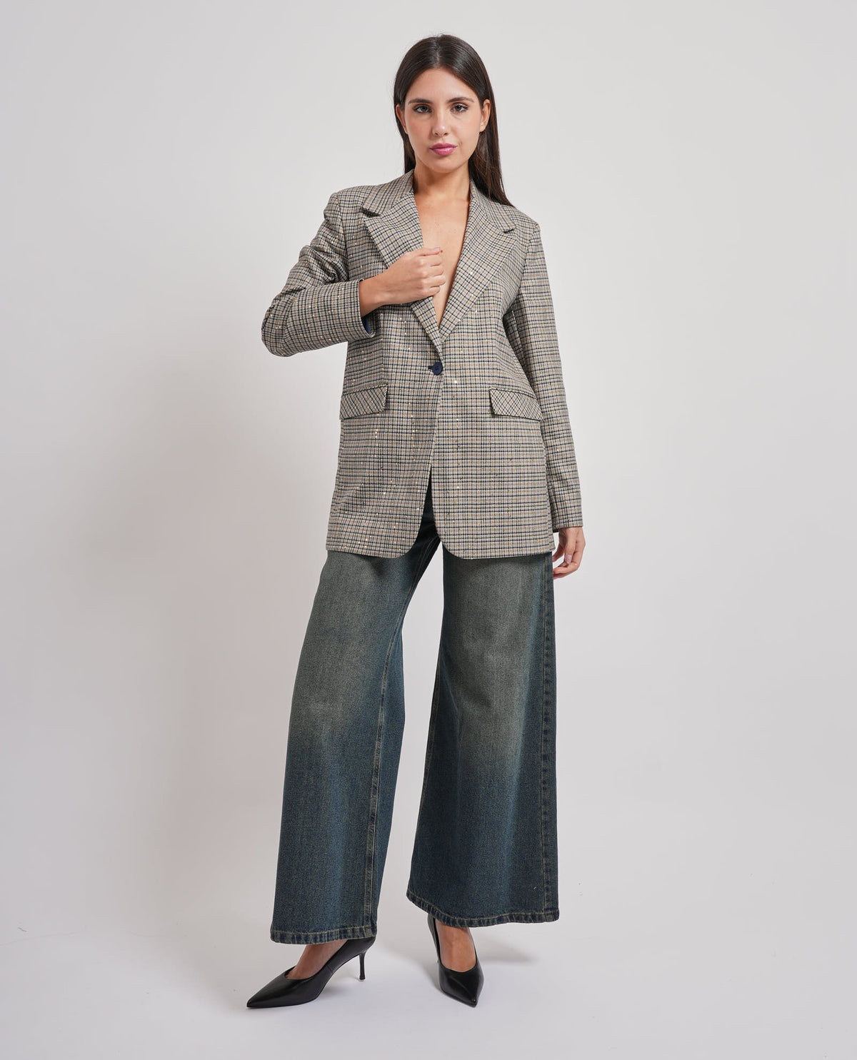 Giacca MDM donna monopetto a quadretti 