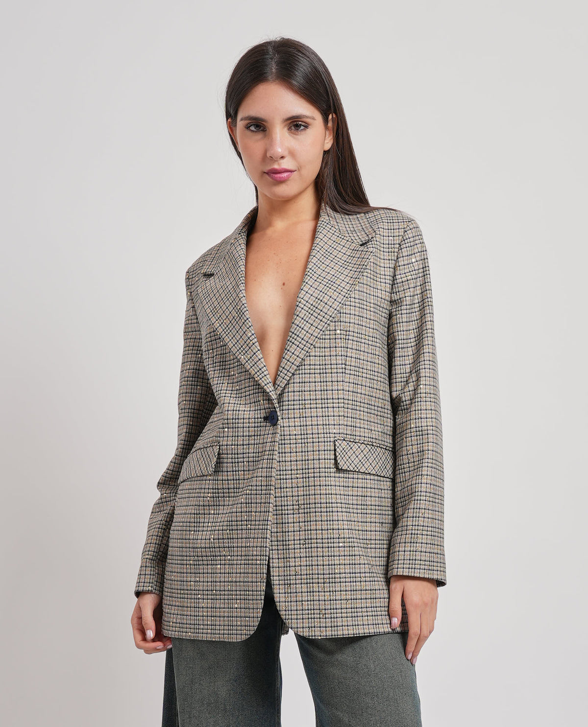Giacca MDM donna monopetto a quadretti 